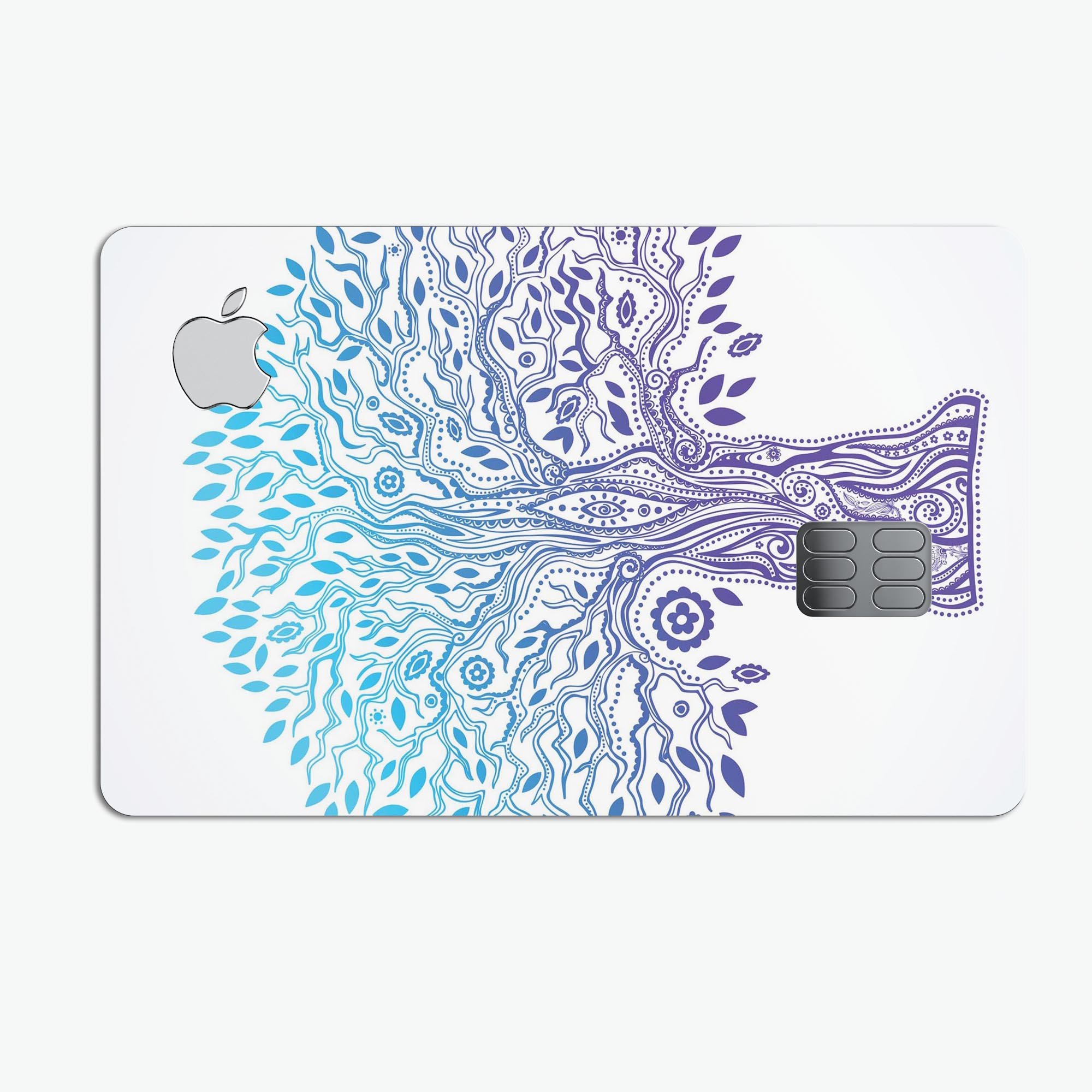 Gradiated Tree of Life decal skin for Apple Card, showcasing vibrant colors and premium vinyl material.