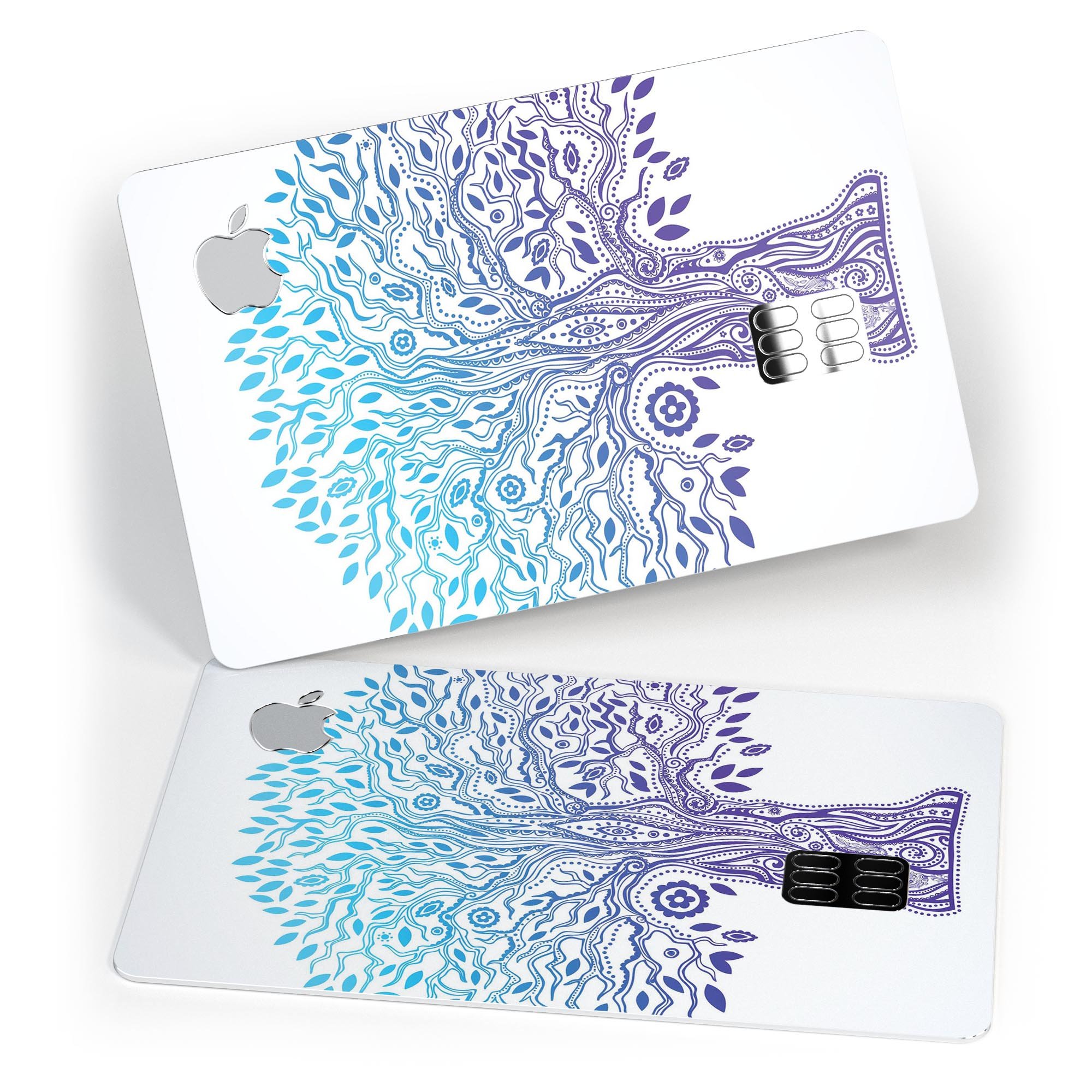 Gradiated Tree of Life decal skin for Apple Card, showcasing vibrant colors and premium vinyl material.