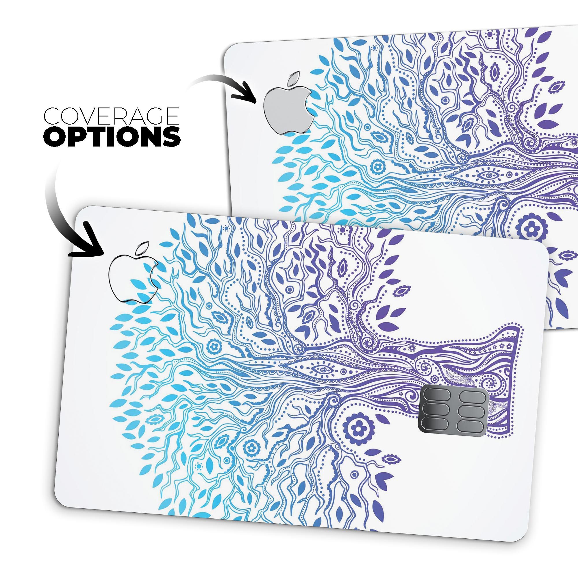 Gradiated Tree of Life decal skin for Apple Card, showcasing vibrant colors and premium vinyl material.