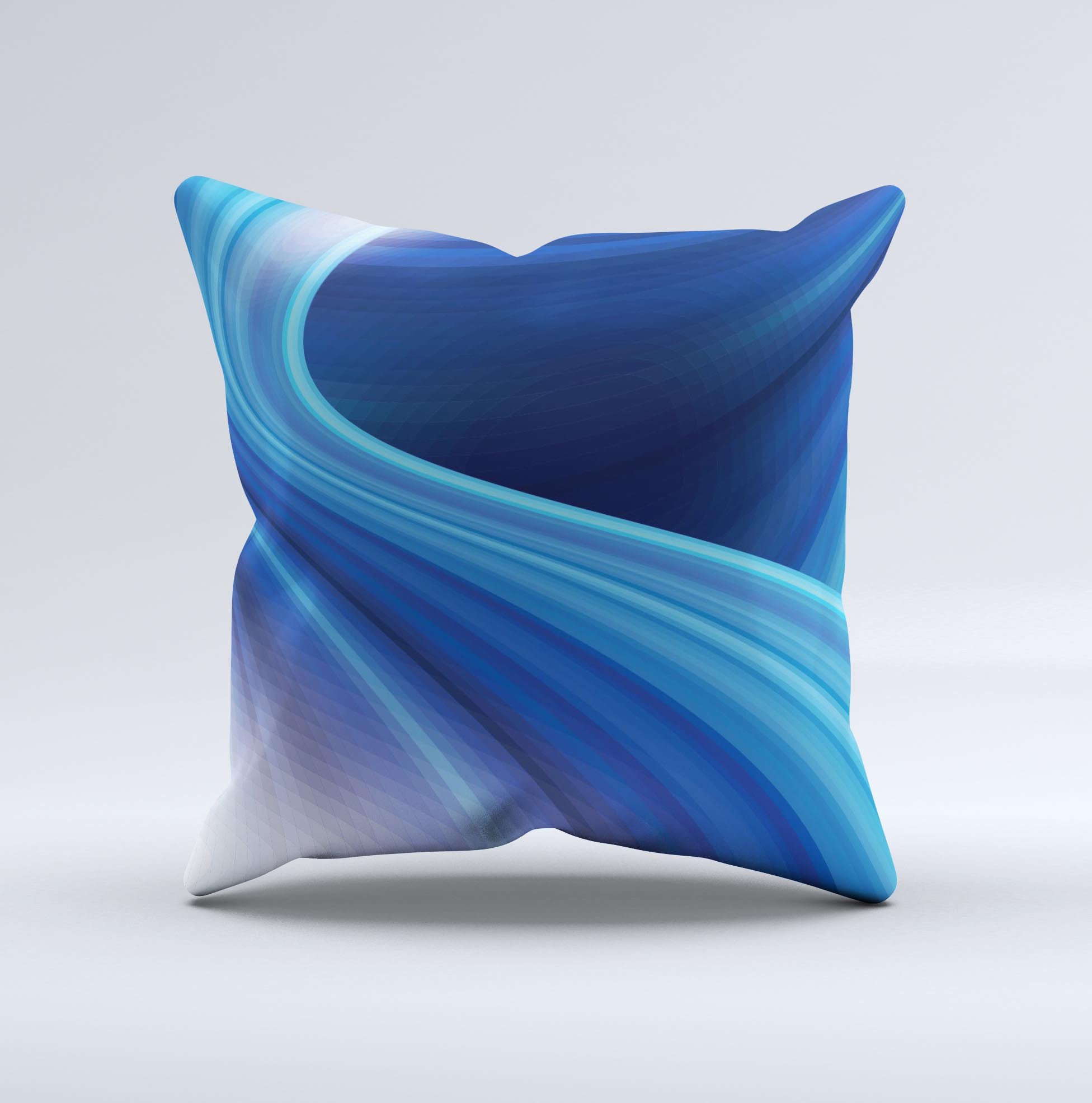 Gradient Waves of Blue ink-Fuzed Decorative Throw Pillow showcasing unique hand-produced design with high thread count fabric.