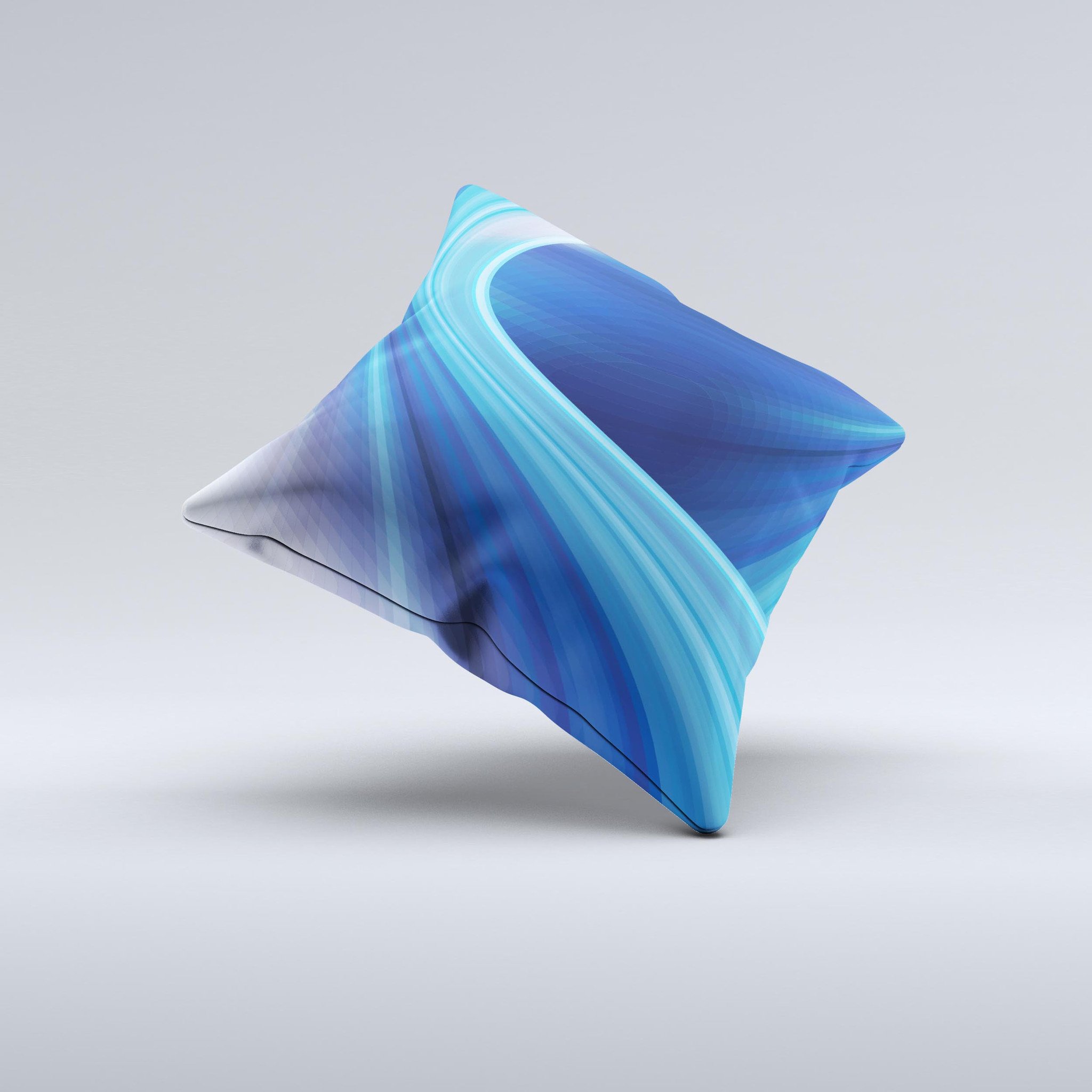 Gradient Waves of Blue ink-Fuzed Decorative Throw Pillow showcasing unique hand-produced design with high thread count fabric.