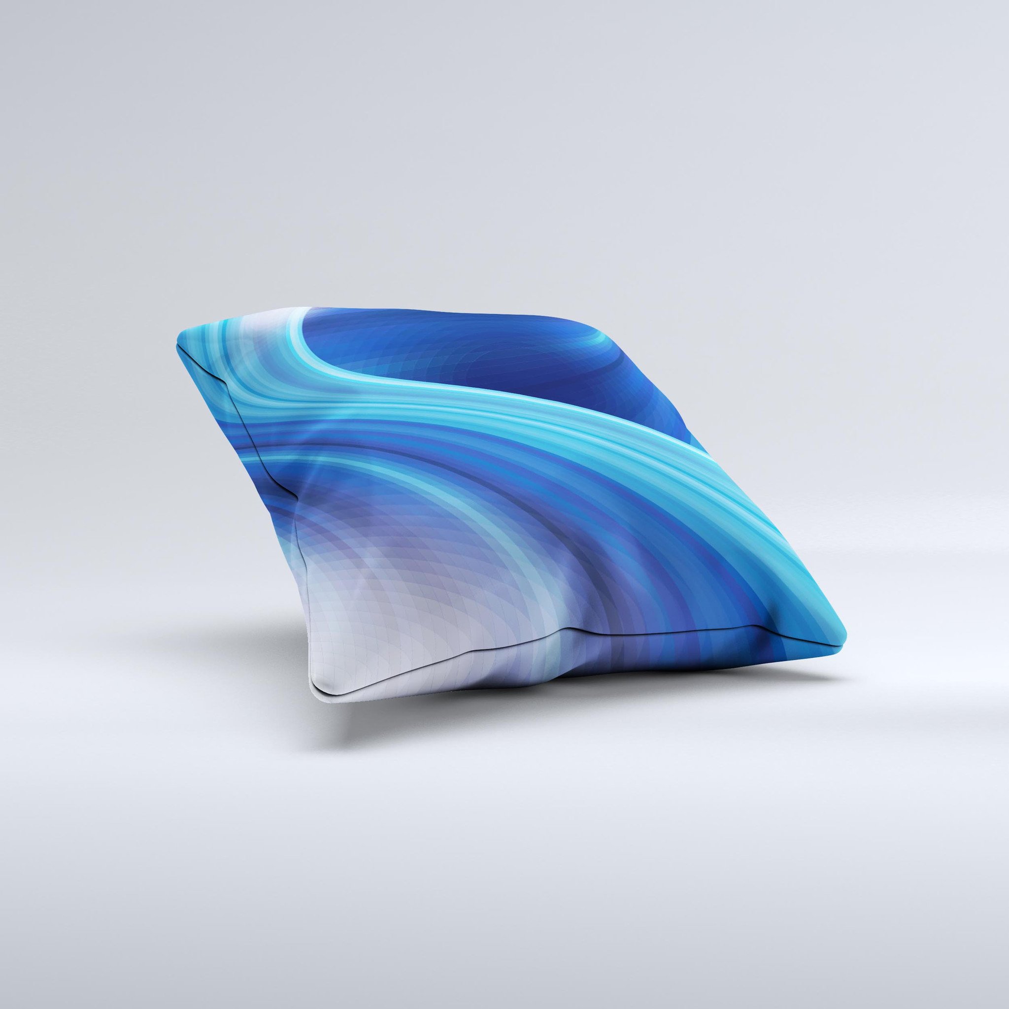 Gradient Waves of Blue ink-Fuzed Decorative Throw Pillow showcasing unique hand-produced design with high thread count fabric.