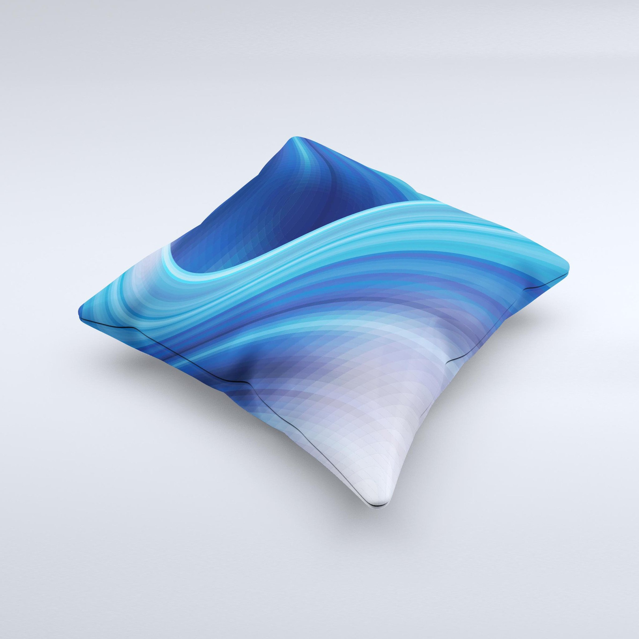 Gradient Waves of Blue ink-Fuzed Decorative Throw Pillow showcasing unique hand-produced design with high thread count fabric.