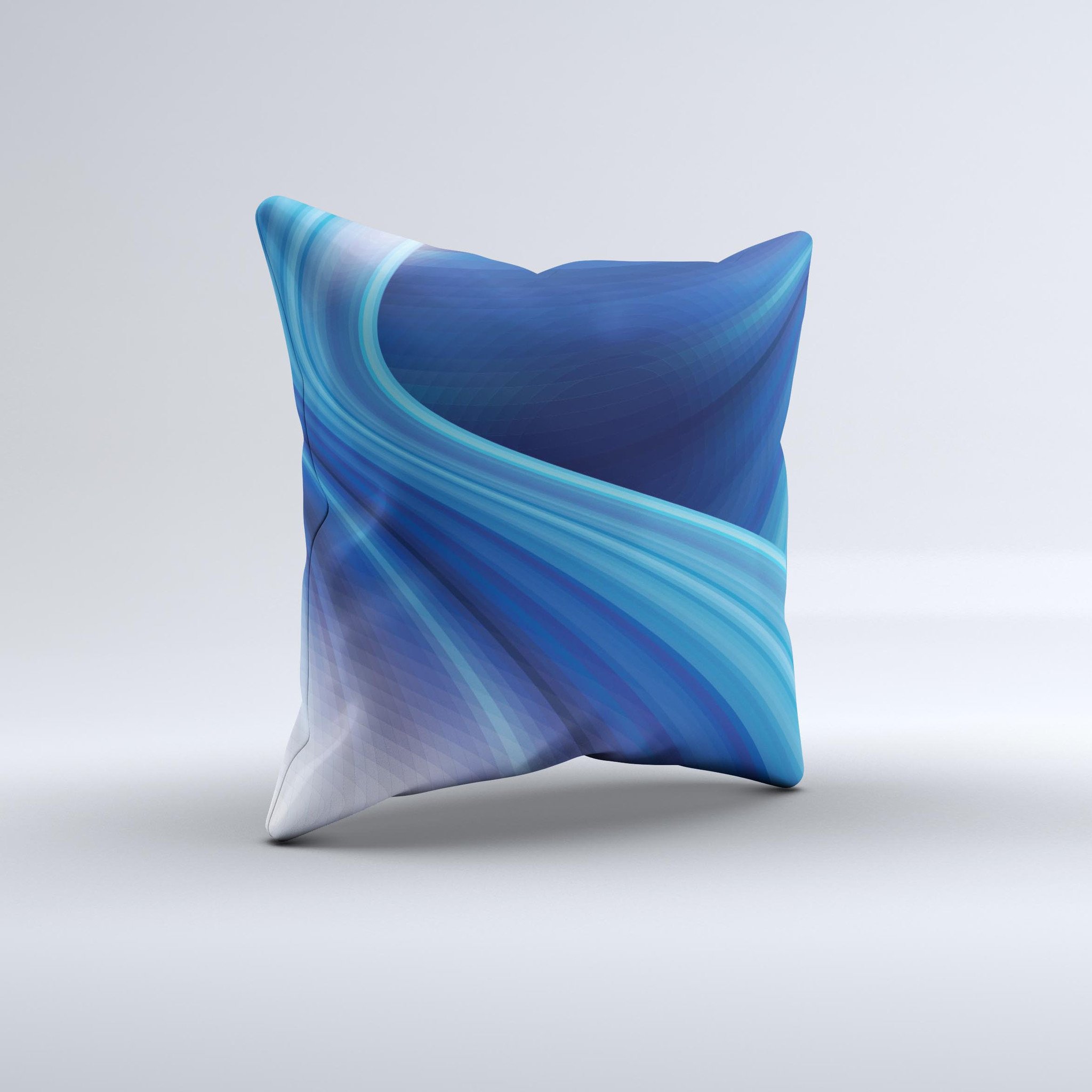 Gradient Waves of Blue ink-Fuzed Decorative Throw Pillow showcasing unique hand-produced design with high thread count fabric.