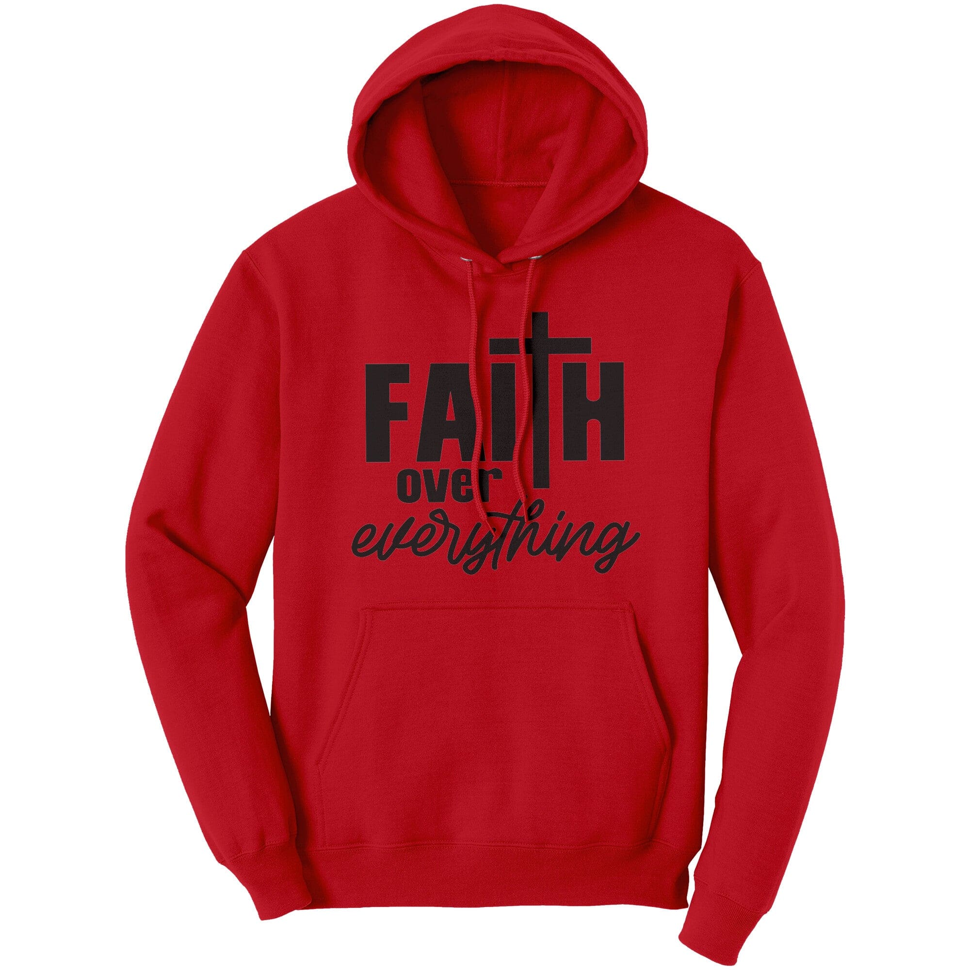 A cozy Graphic Hoodie Sweatshirt featuring a 'Faith Over Everything' design, made from soft cotton fleece material.