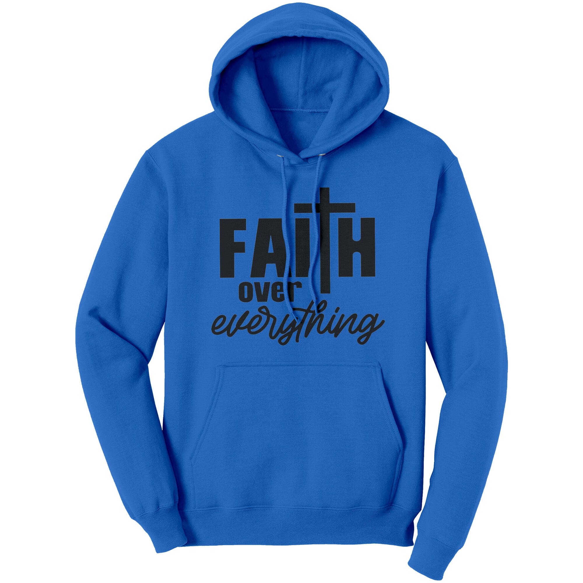 A cozy Graphic Hoodie Sweatshirt featuring a 'Faith Over Everything' design, made from soft cotton fleece material.