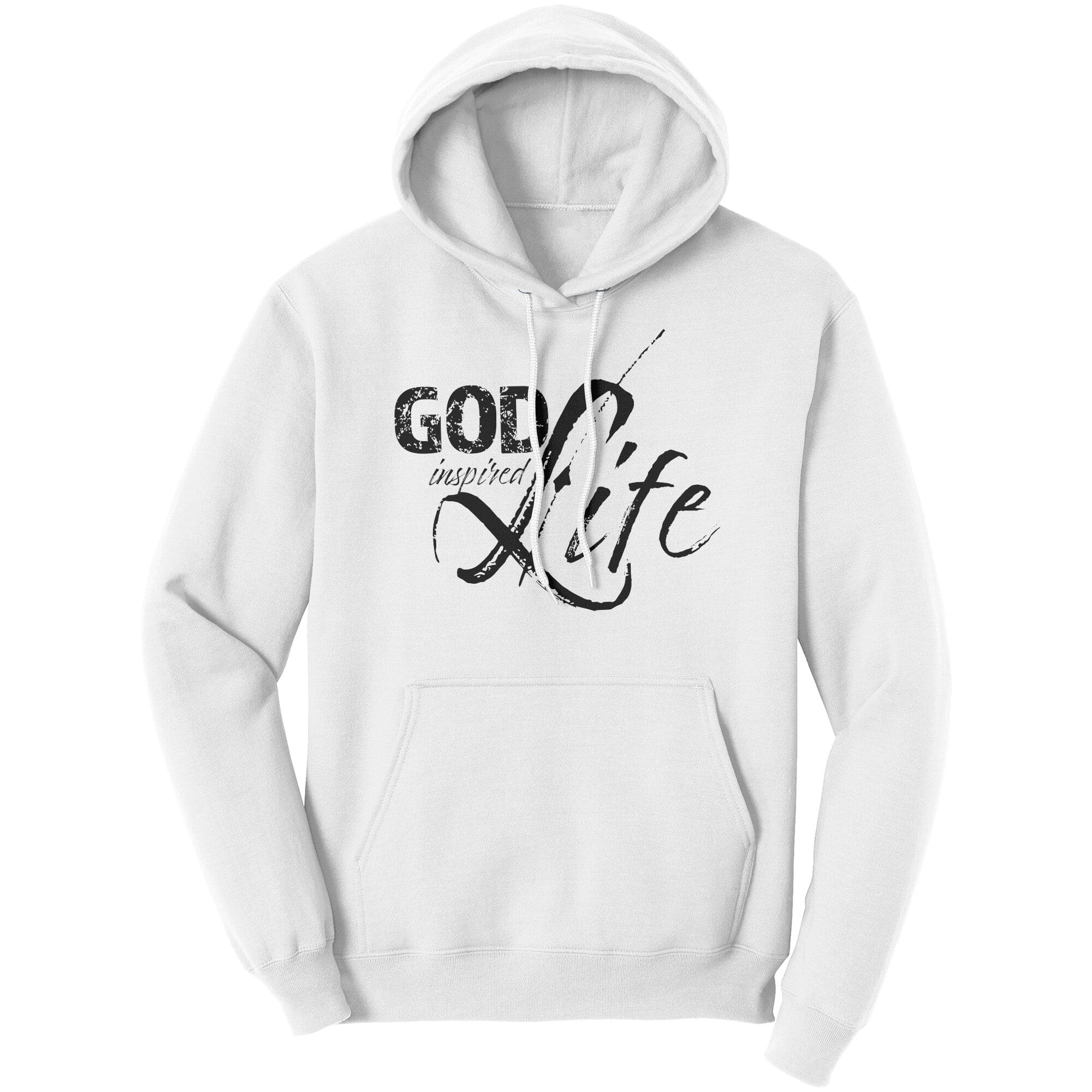 A cozy Graphic Hoodie Sweatshirt featuring the God Inspired Life design, made from soft cotton fleece with spandex for a comfortable fit.