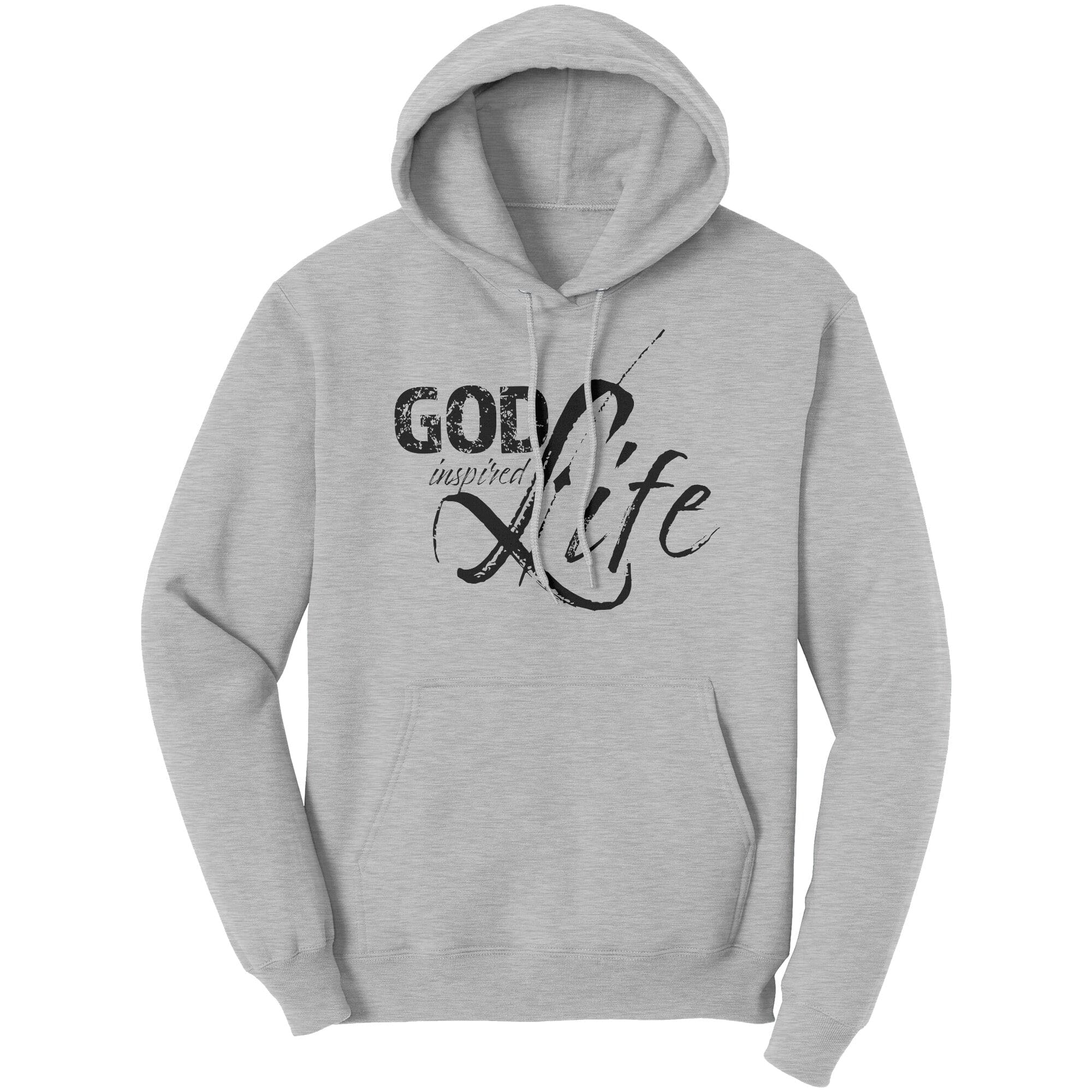 A cozy Graphic Hoodie Sweatshirt featuring the God Inspired Life design, made from soft cotton fleece with spandex for a comfortable fit.