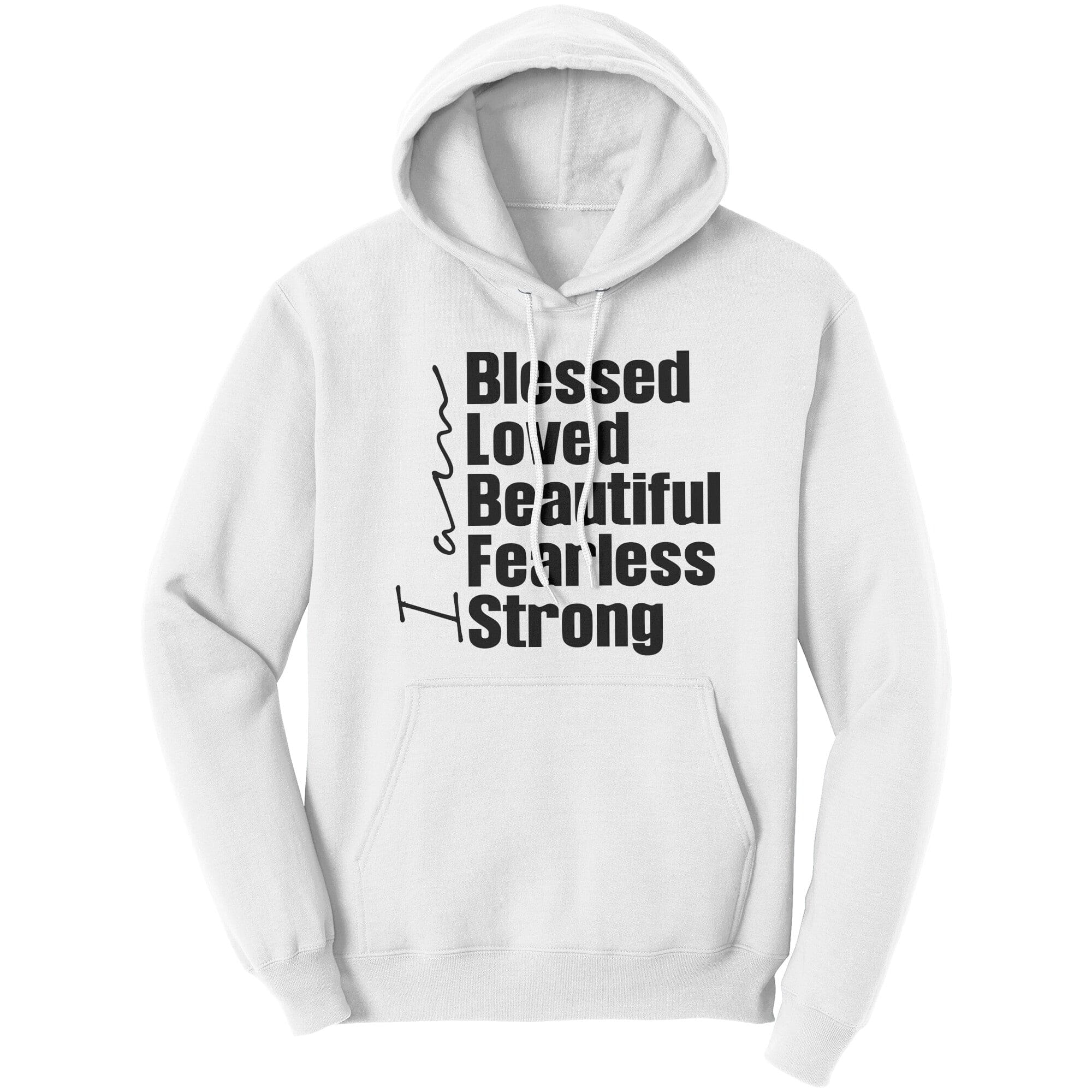 A cozy graphic hoodie sweatshirt featuring the phrase 'I am Blessed' in bold lettering, made from soft cotton fleece material.