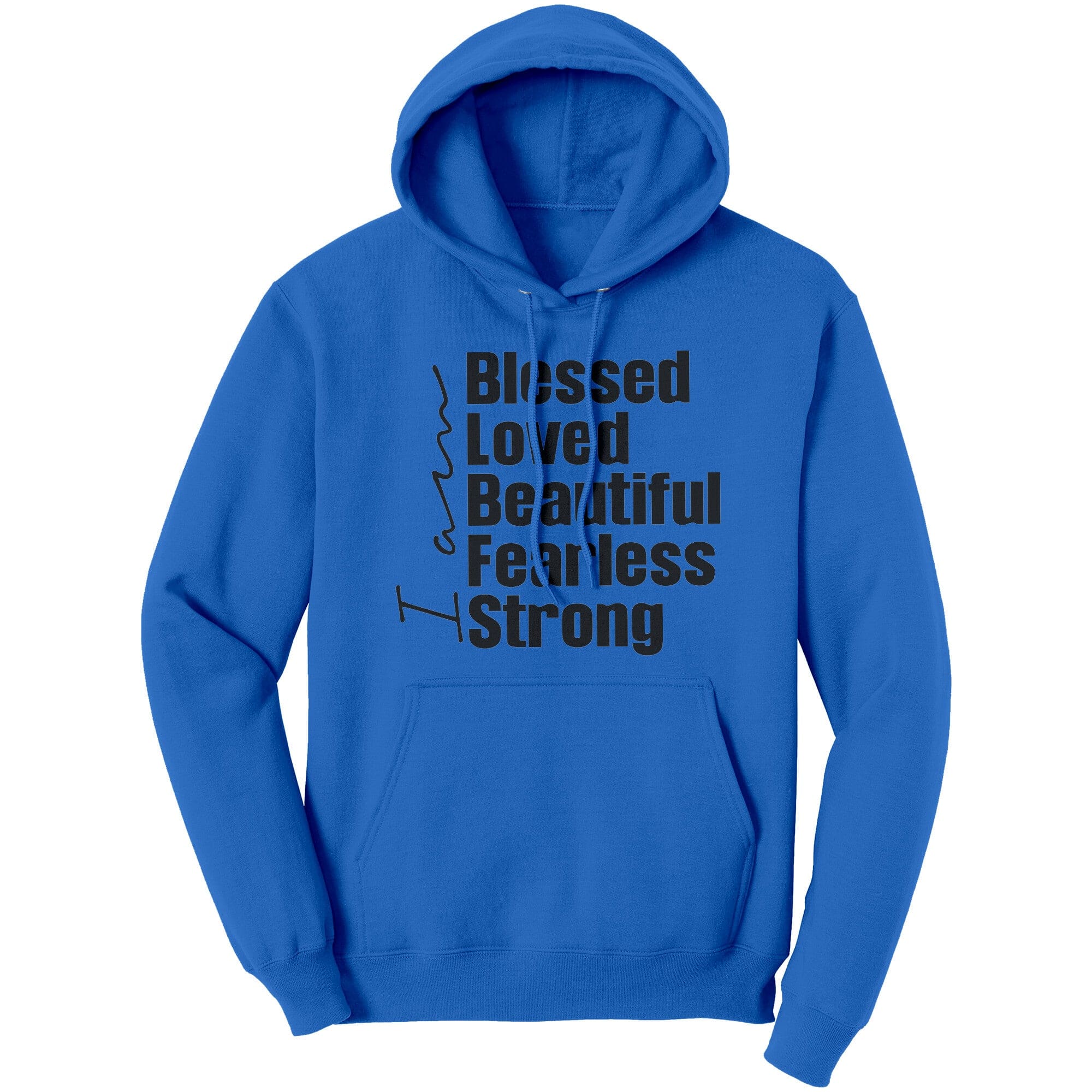 A cozy graphic hoodie sweatshirt featuring the phrase 'I am Blessed' in bold lettering, made from soft cotton fleece material.