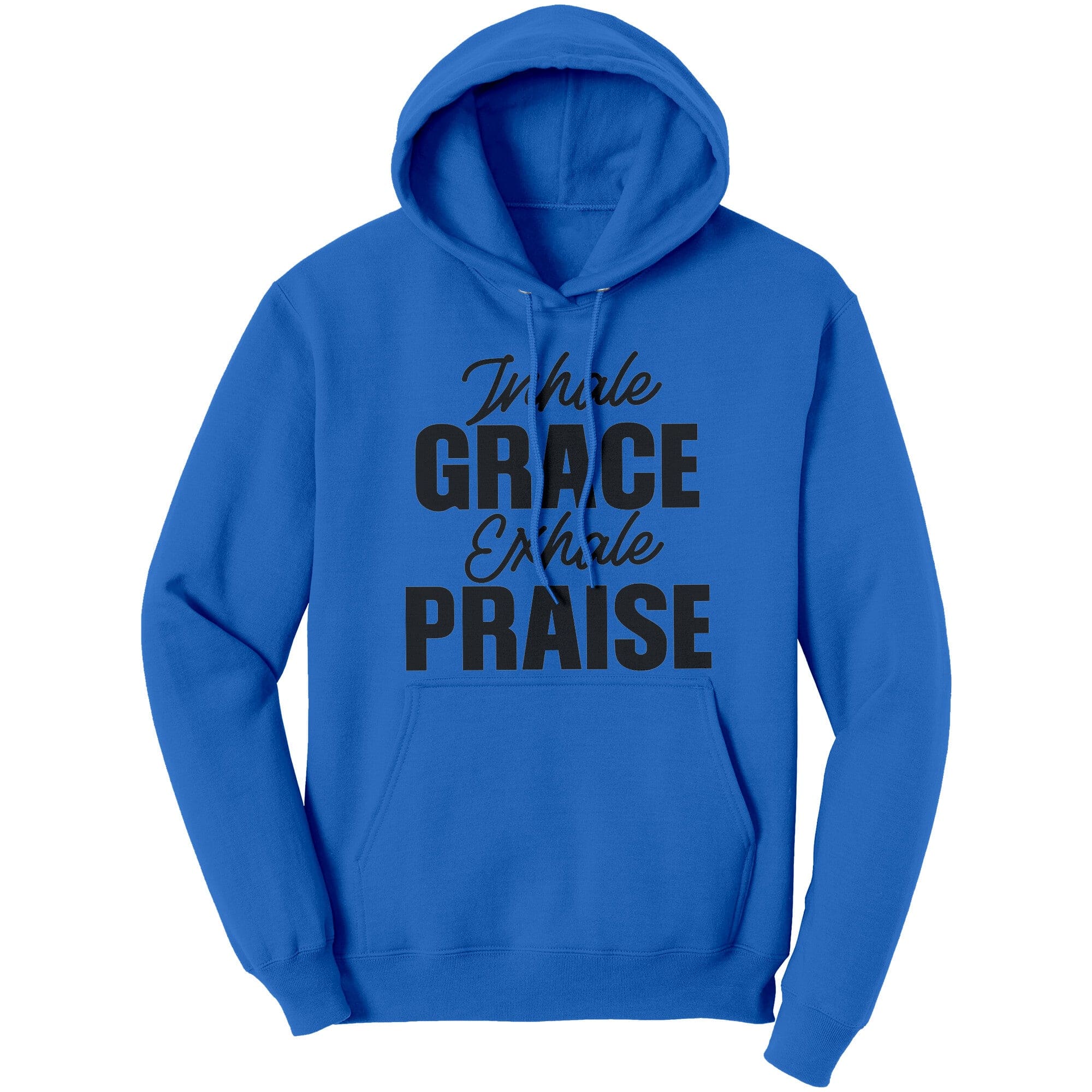 Graphic Hoodie Sweatshirt with 'Inhale Grade Exhale Praise' design, showcasing a cozy and stylish look.