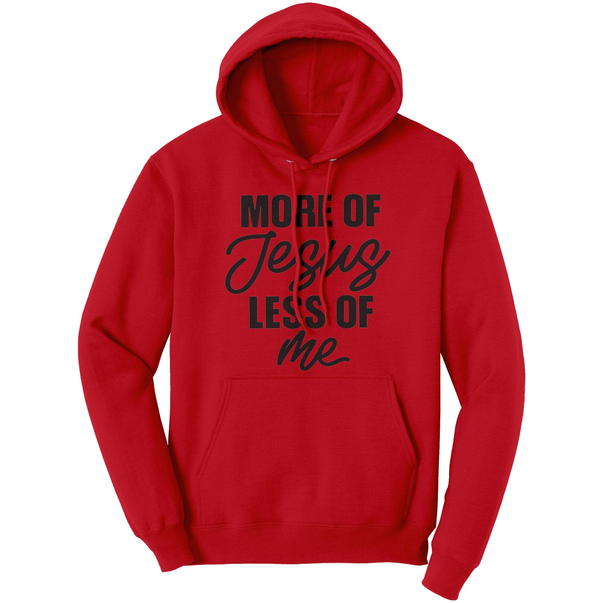 A cozy Graphic Hoodie Sweatshirt featuring the phrase 'More of Jesus Less of Me' in a stylish font, made from soft cotton fleece material.