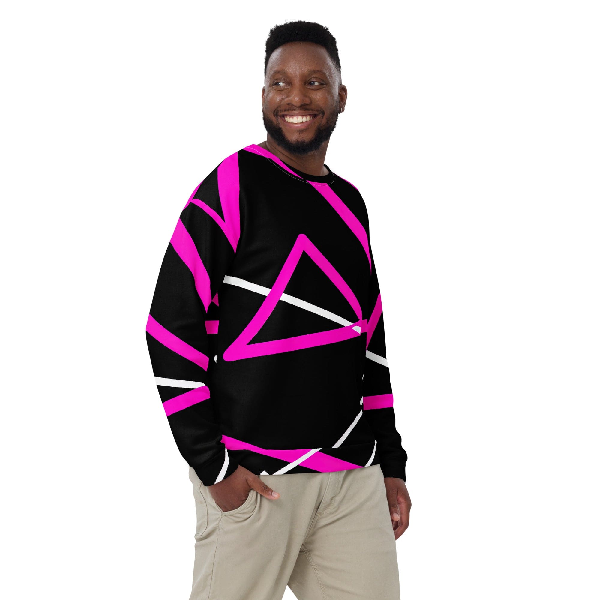 Men's graphic sweatshirt featuring a bold black and pink pattern, designed for comfort and style.