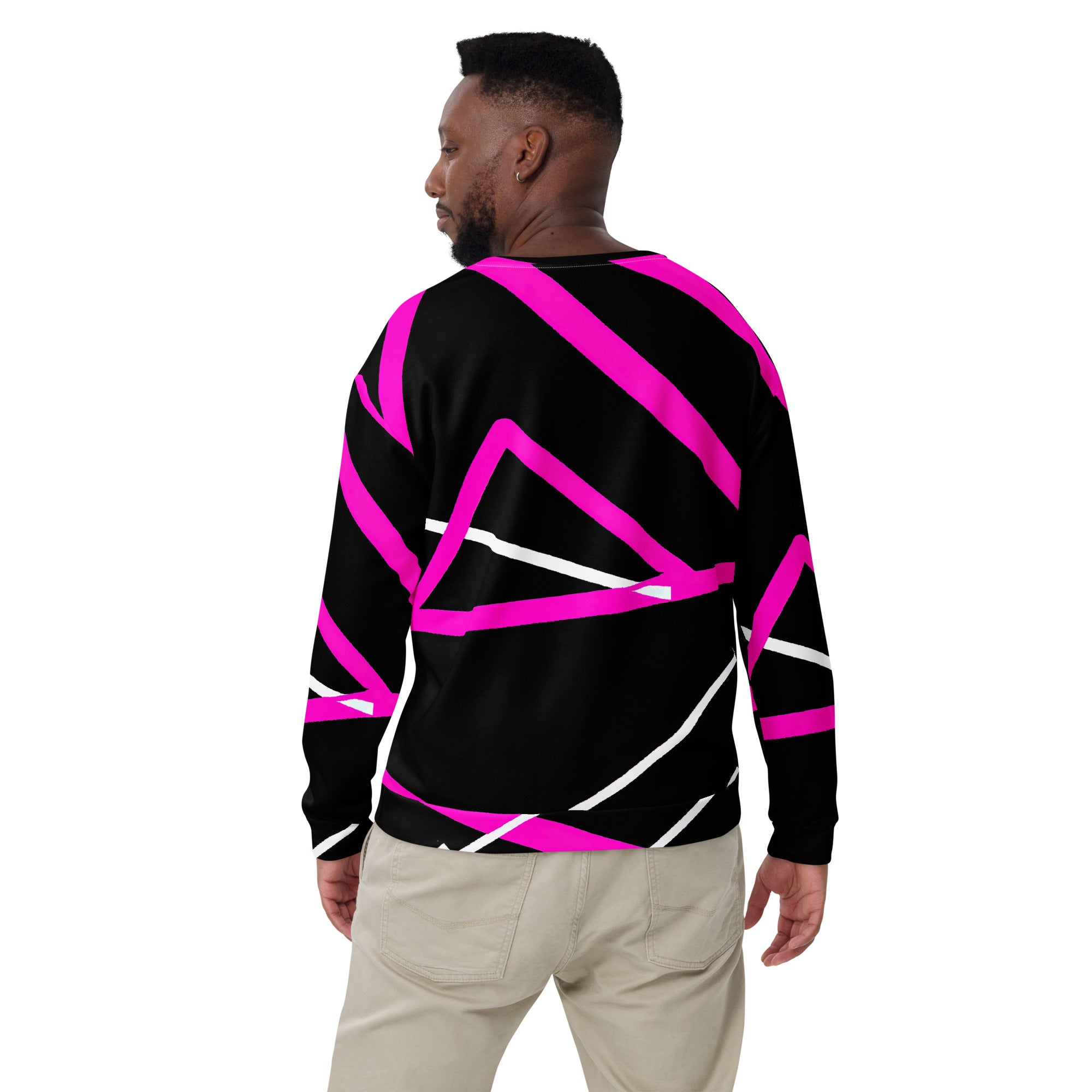 Men's graphic sweatshirt featuring a bold black and pink pattern, designed for comfort and style.