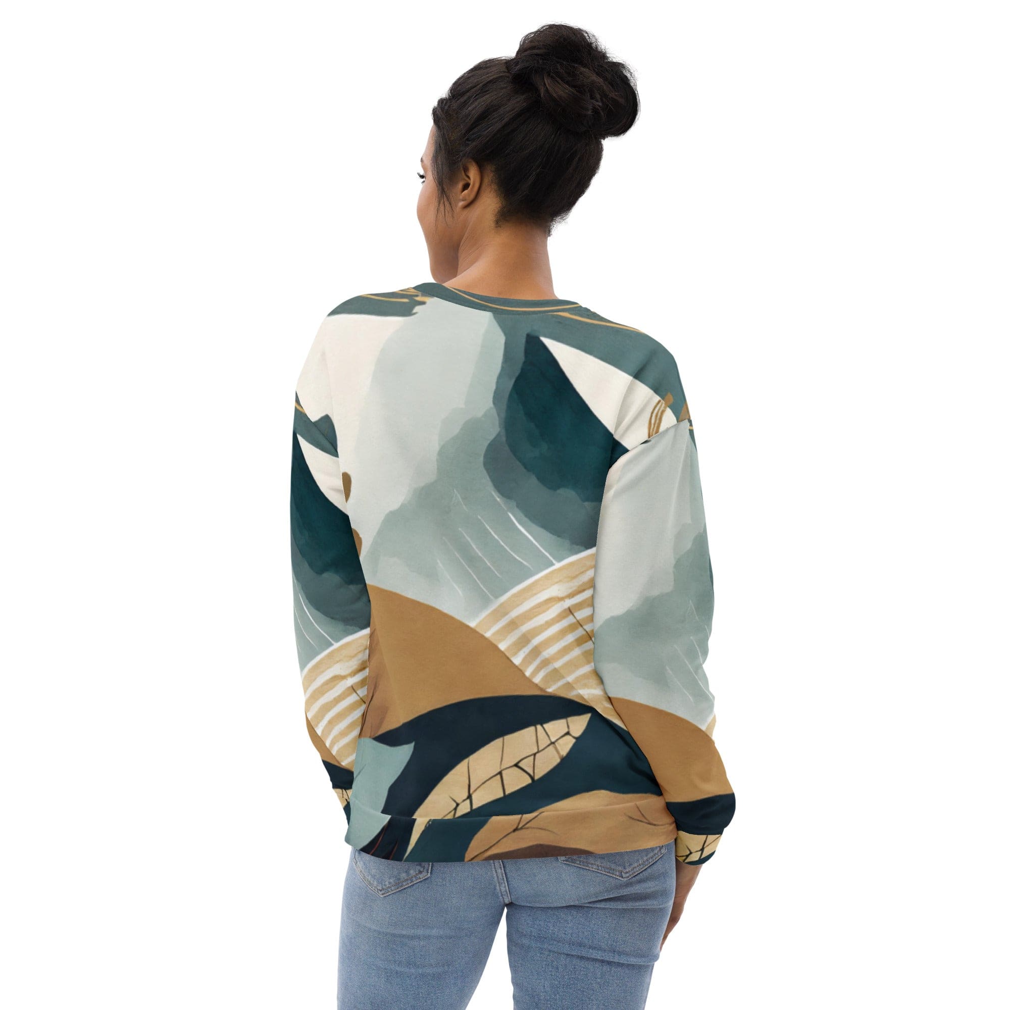 A stylish women's graphic sweatshirt featuring a vibrant Boho style print, designed for comfort and fashion with a crew neck and front pouch pocket.