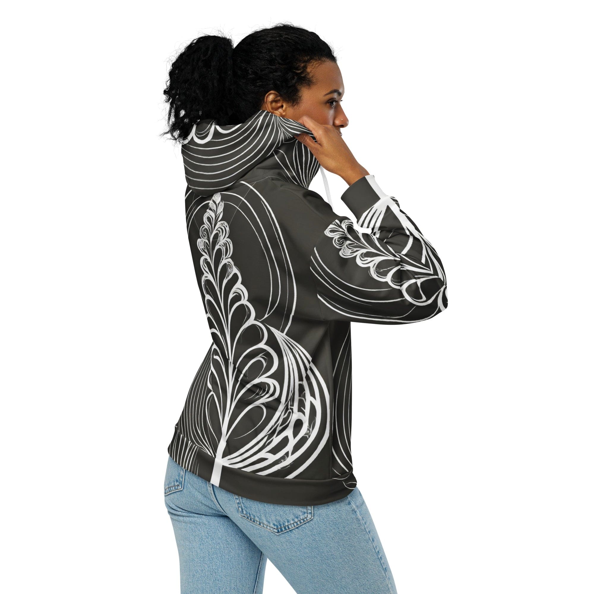 Graphic Zip Hoodie featuring Floral White Line Art Print, showcasing a stylish design with a relaxed fit and premium details.