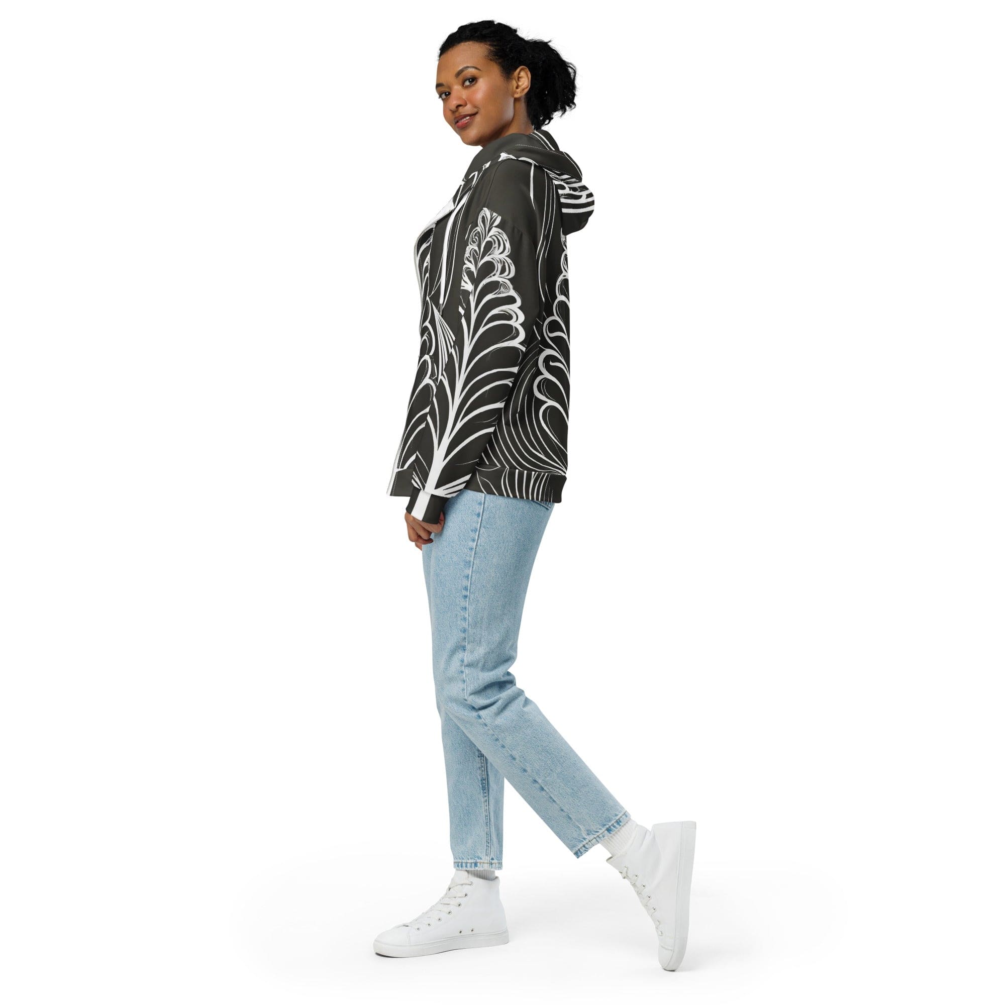 Graphic Zip Hoodie featuring Floral White Line Art Print, showcasing a stylish design with a relaxed fit and premium details.