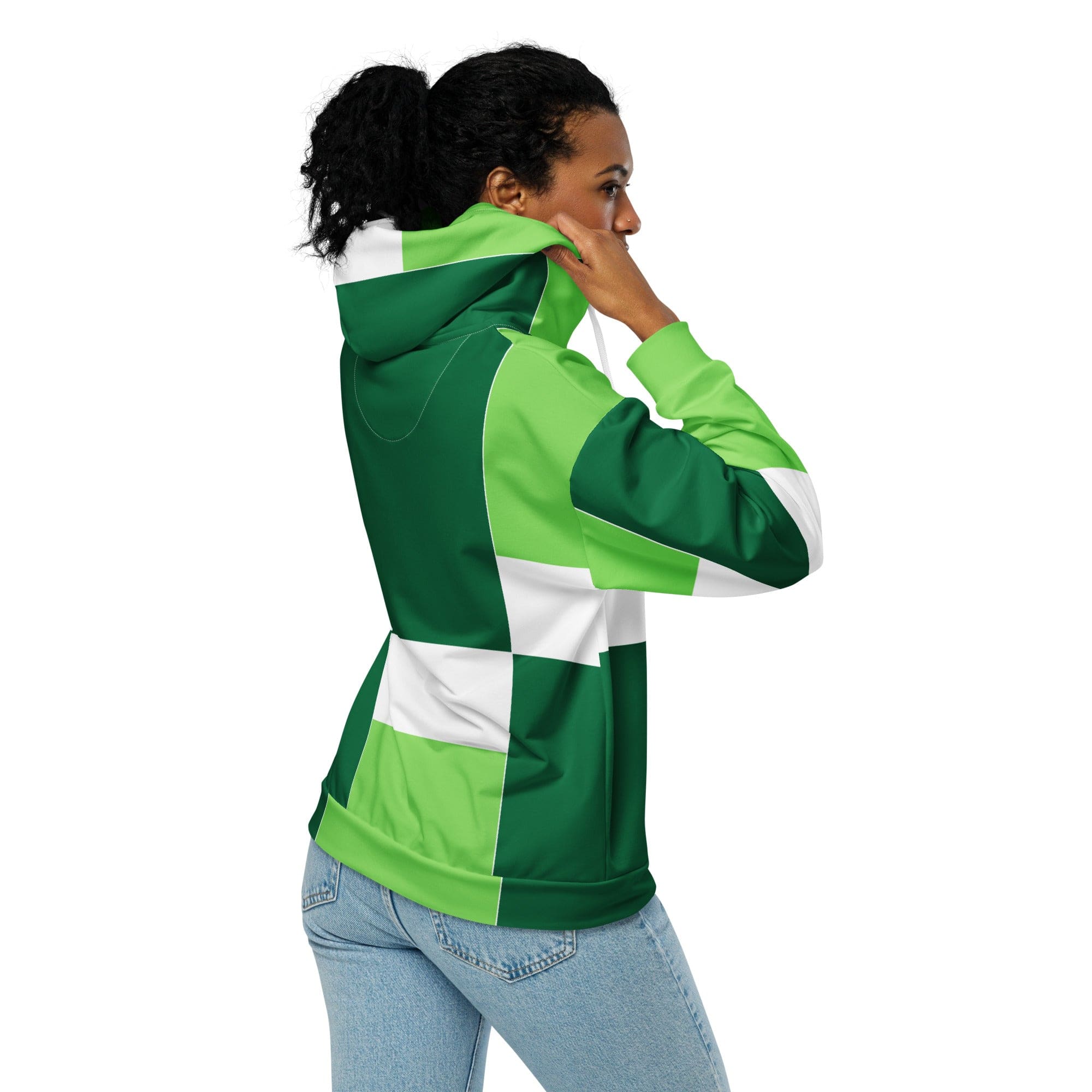 Graphic Zip Hoodie in Lime Forest Irish Green Colorblock featuring a soft brushed fleece interior and stylish design.