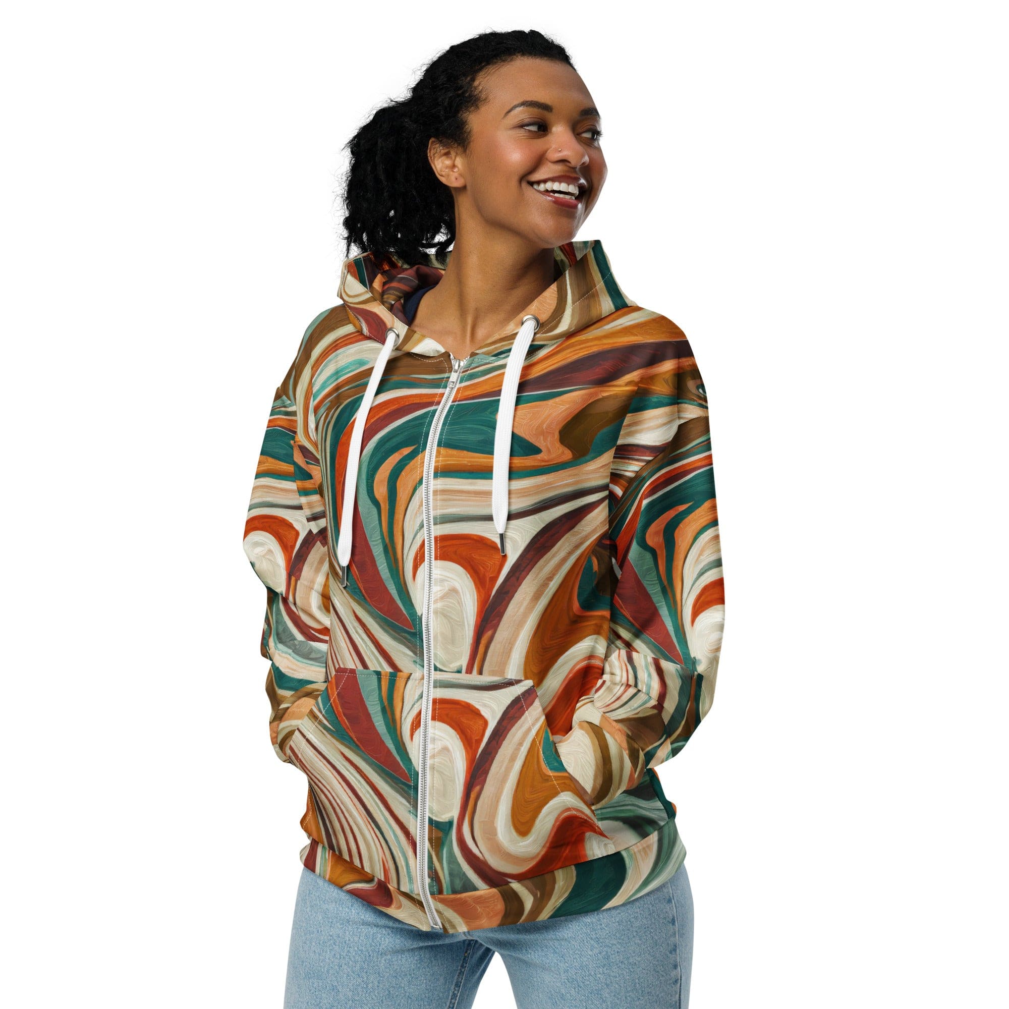 Graphic Zip Hoodie Marble Print 17163 featuring a stylish marble design, soft fabric, and a relaxed fit with drop shoulders.