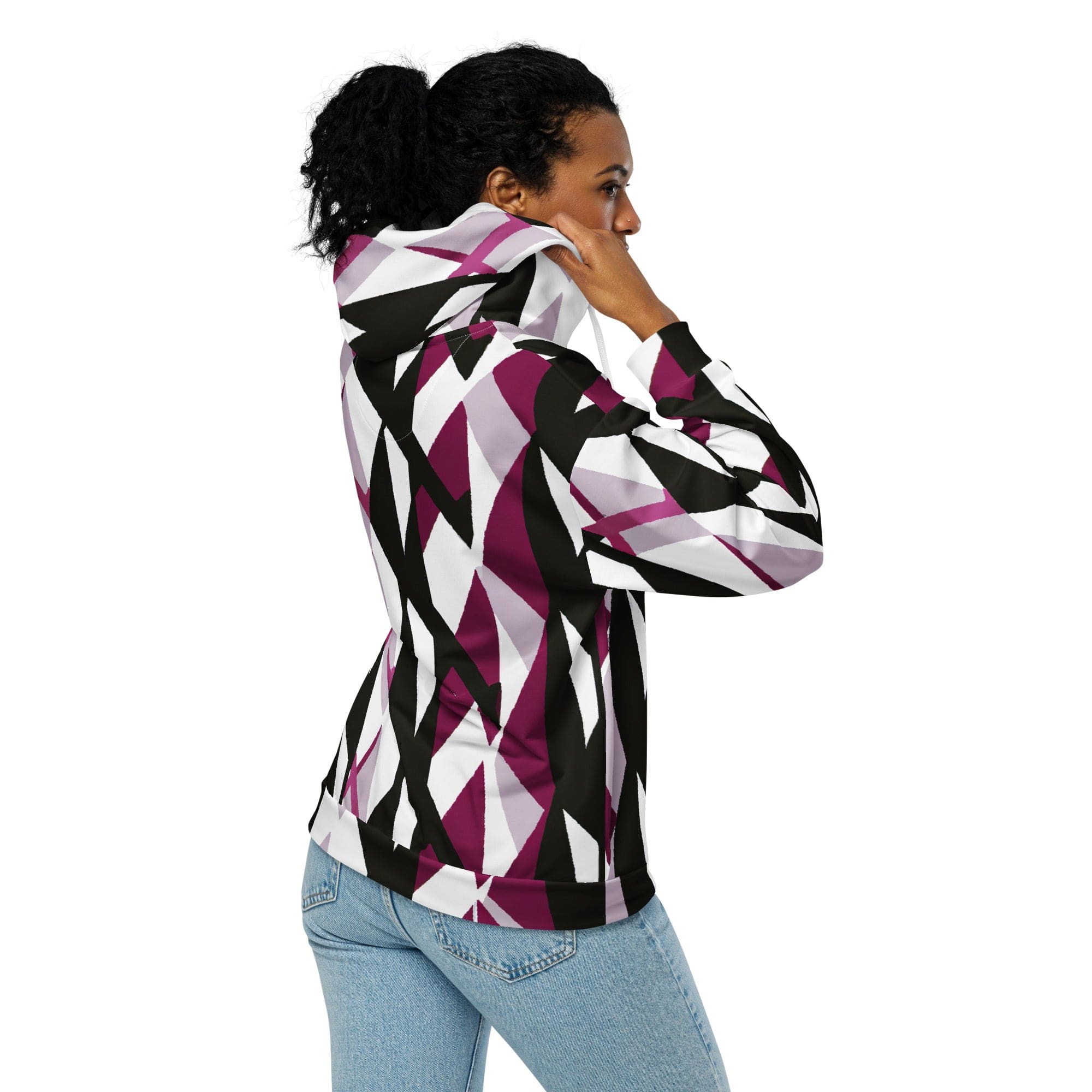 Graphic Zip Hoodie in Pink Mauve Pattern featuring a soft cotton-feel fabric and relaxed fit with drop shoulders.