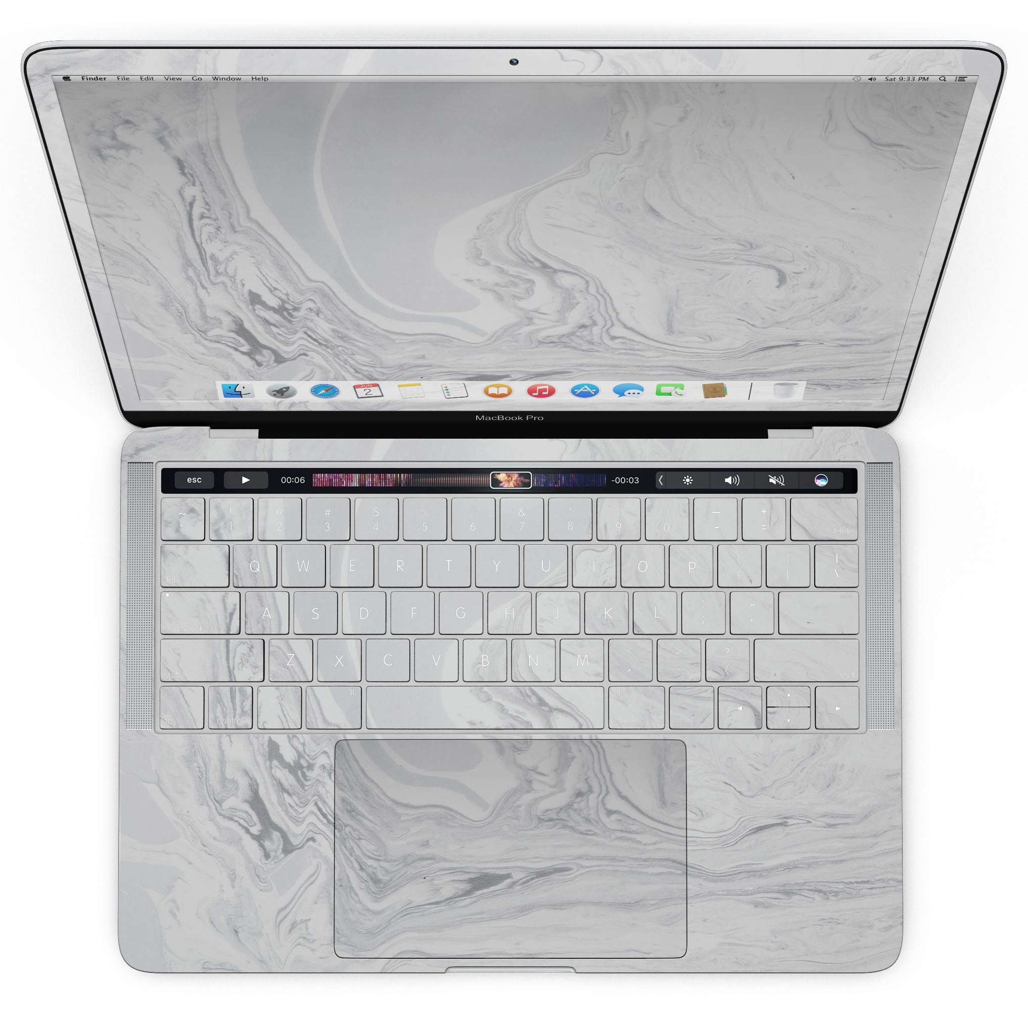 Gray 11 Textured Marble skin for MacBook Pro with Touch Bar, showcasing a stylish and protective design.