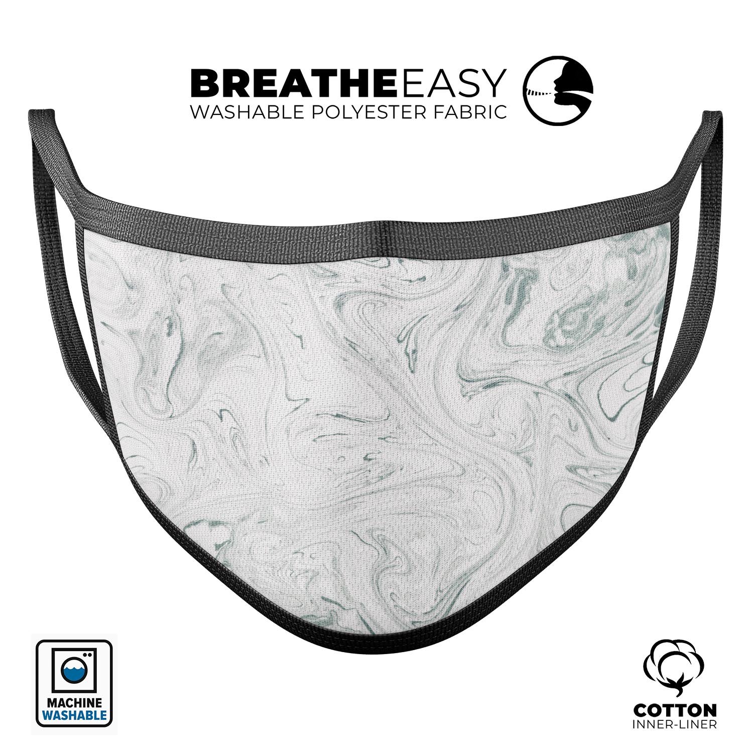 Gray 30 Textured Marble mouth cover, unisex anti-dust mask made in the USA, featuring adjustable ear loops and a comfortable cotton interior.