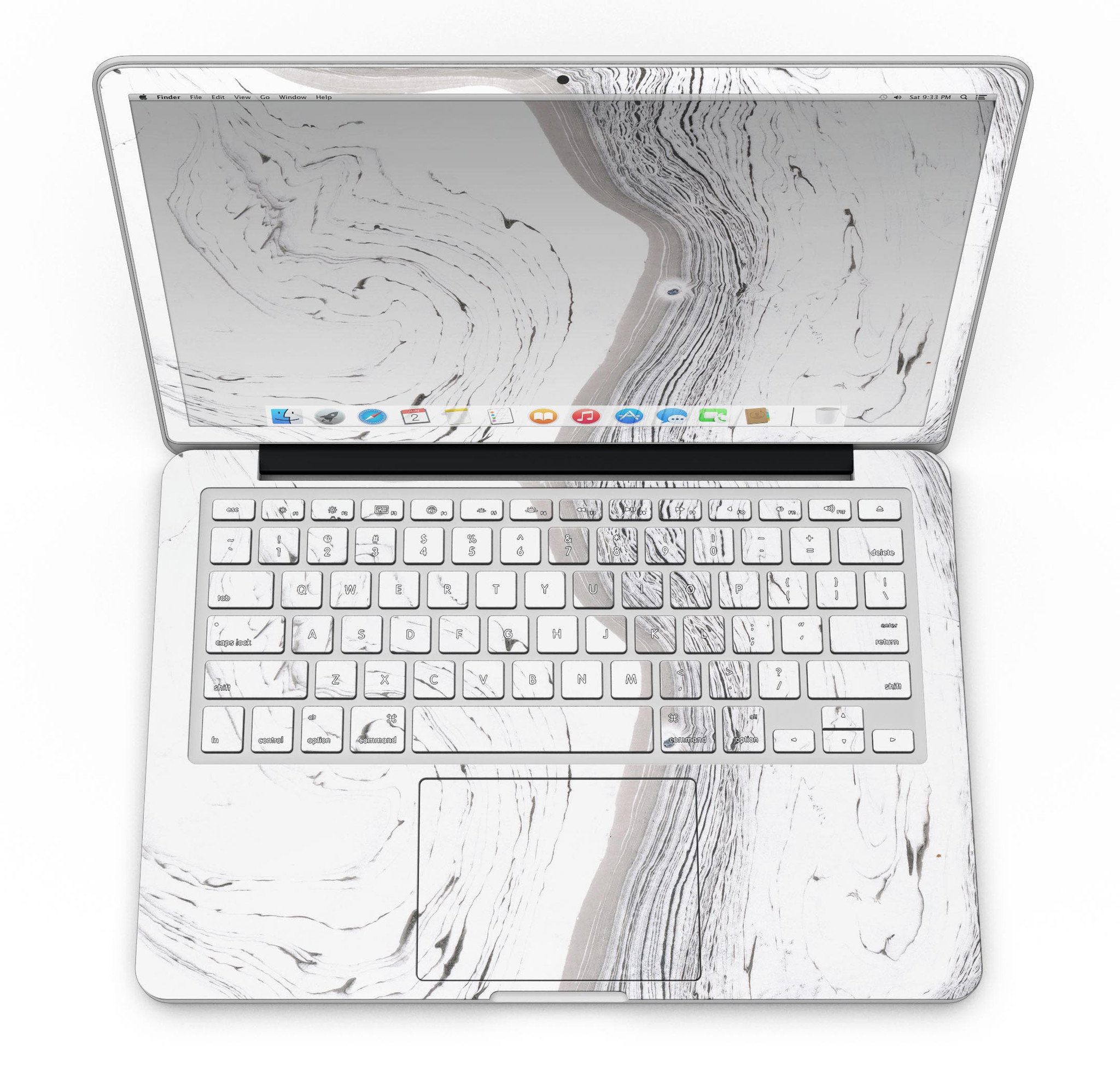 Gray 47 Textured Marble skin applied to a MacBook Pro with Retina Display, showcasing its stylish design and premium finish.