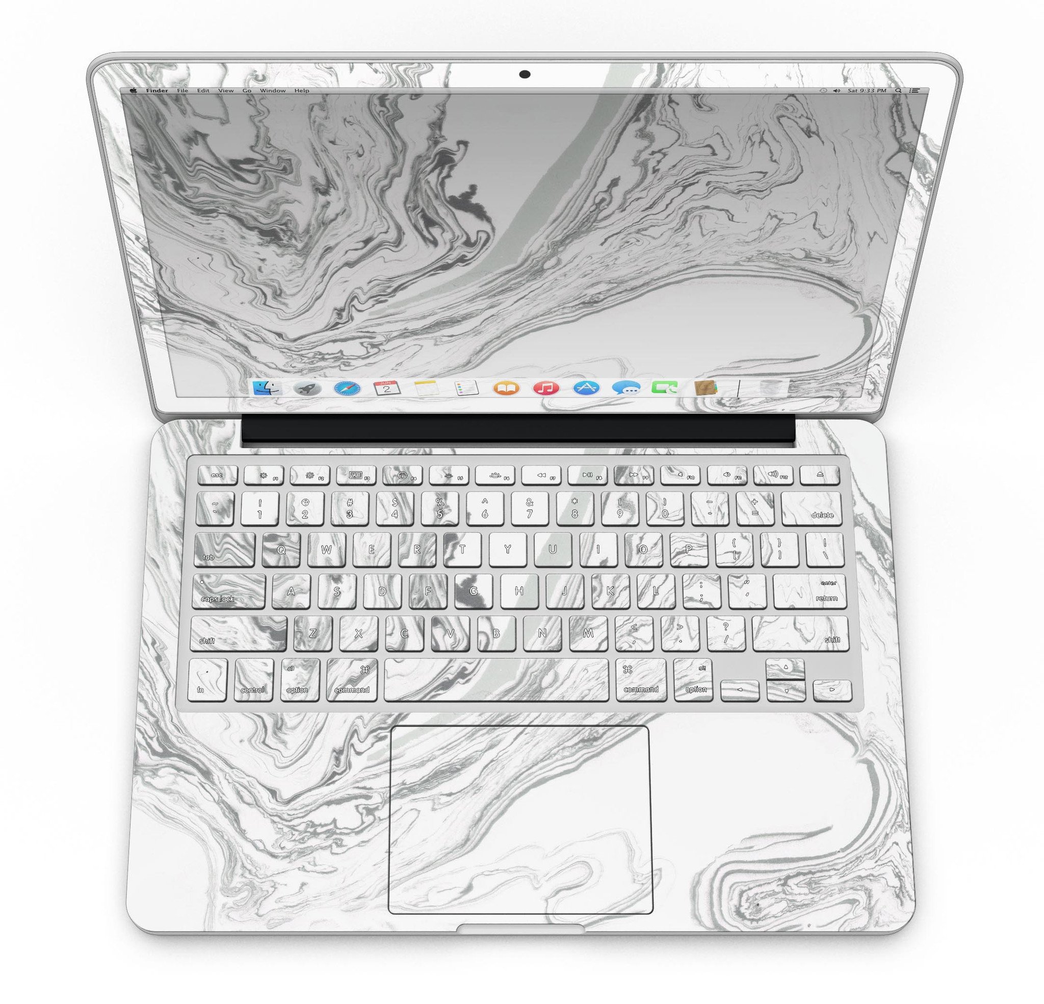 Gray 50 Textured Marble skin for MacBook Pro with Retina Display, showcasing a stylish design that protects the device.