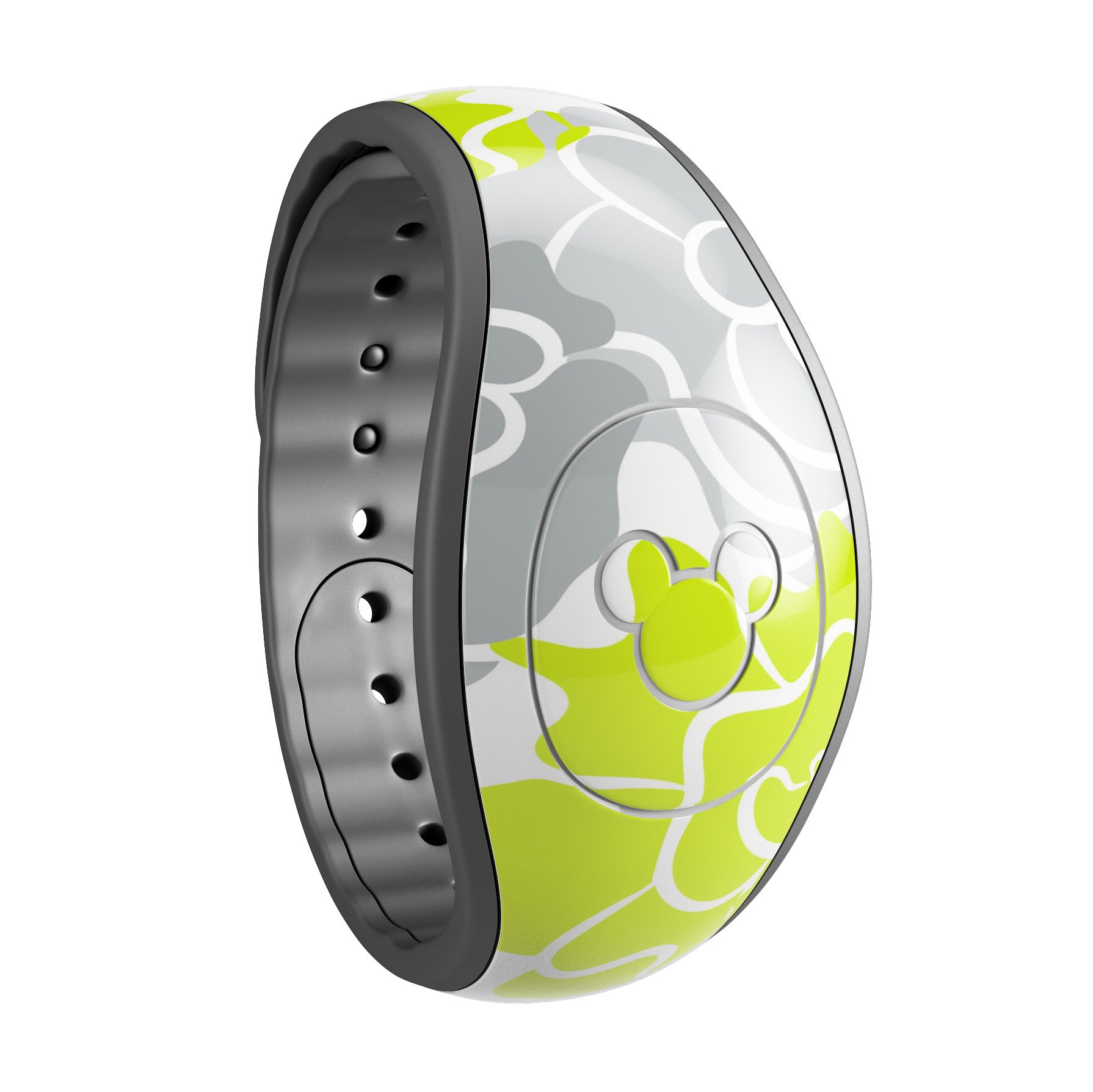 Gray and Lime Green Cartoon Roses decal skin wrap kit for Disney Magic Band, showcasing vibrant colors and stylish design.