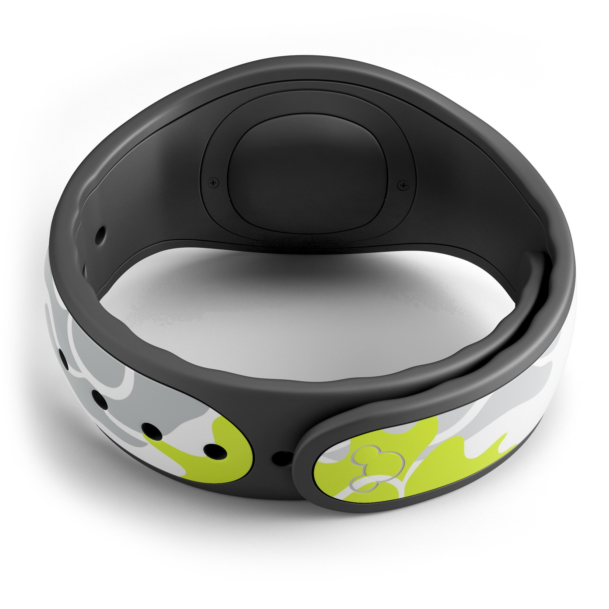 Gray and Lime Green Cartoon Roses decal skin wrap kit for Disney Magic Band, showcasing vibrant colors and stylish design.