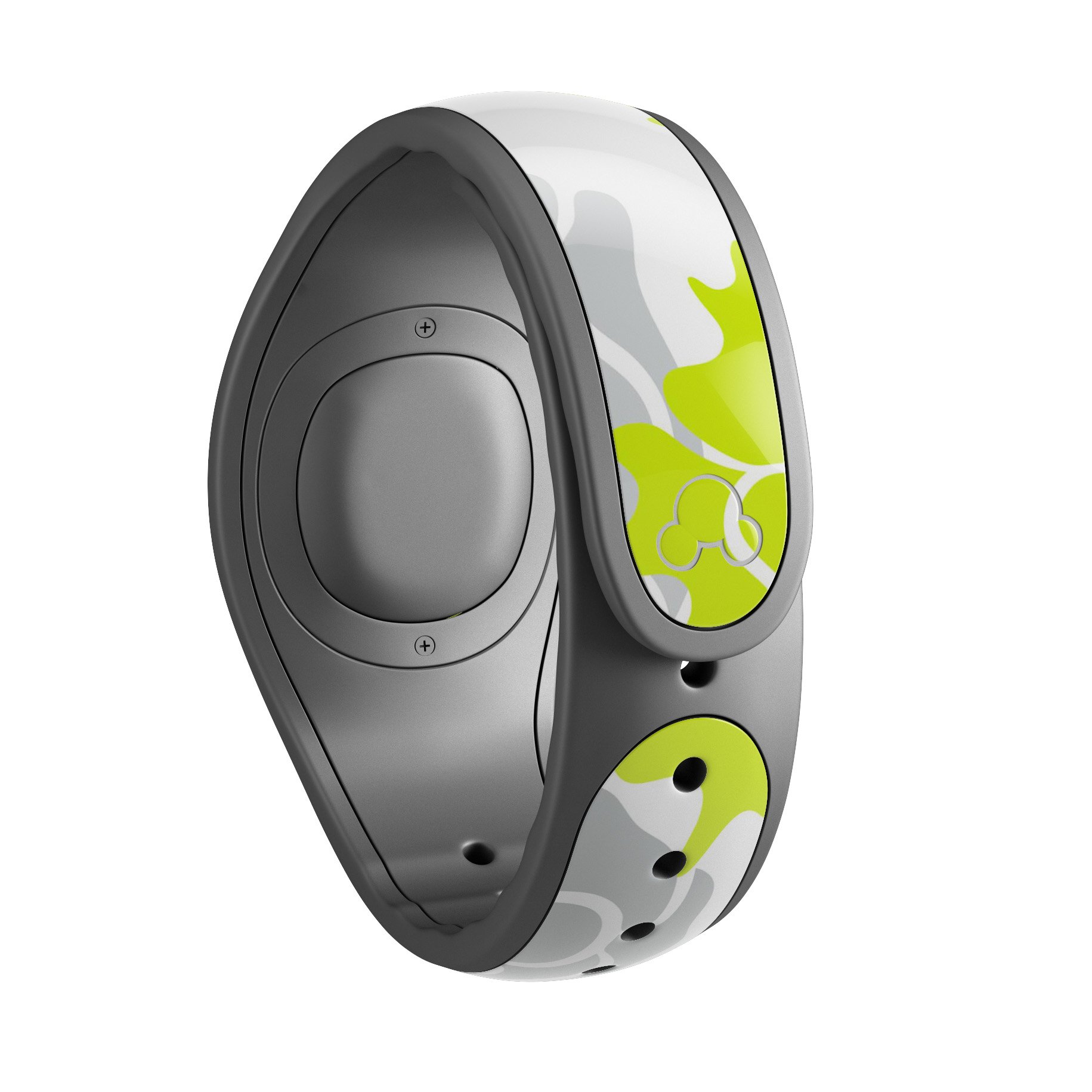 Gray and Lime Green Cartoon Roses decal skin wrap kit for Disney Magic Band, showcasing vibrant colors and stylish design.