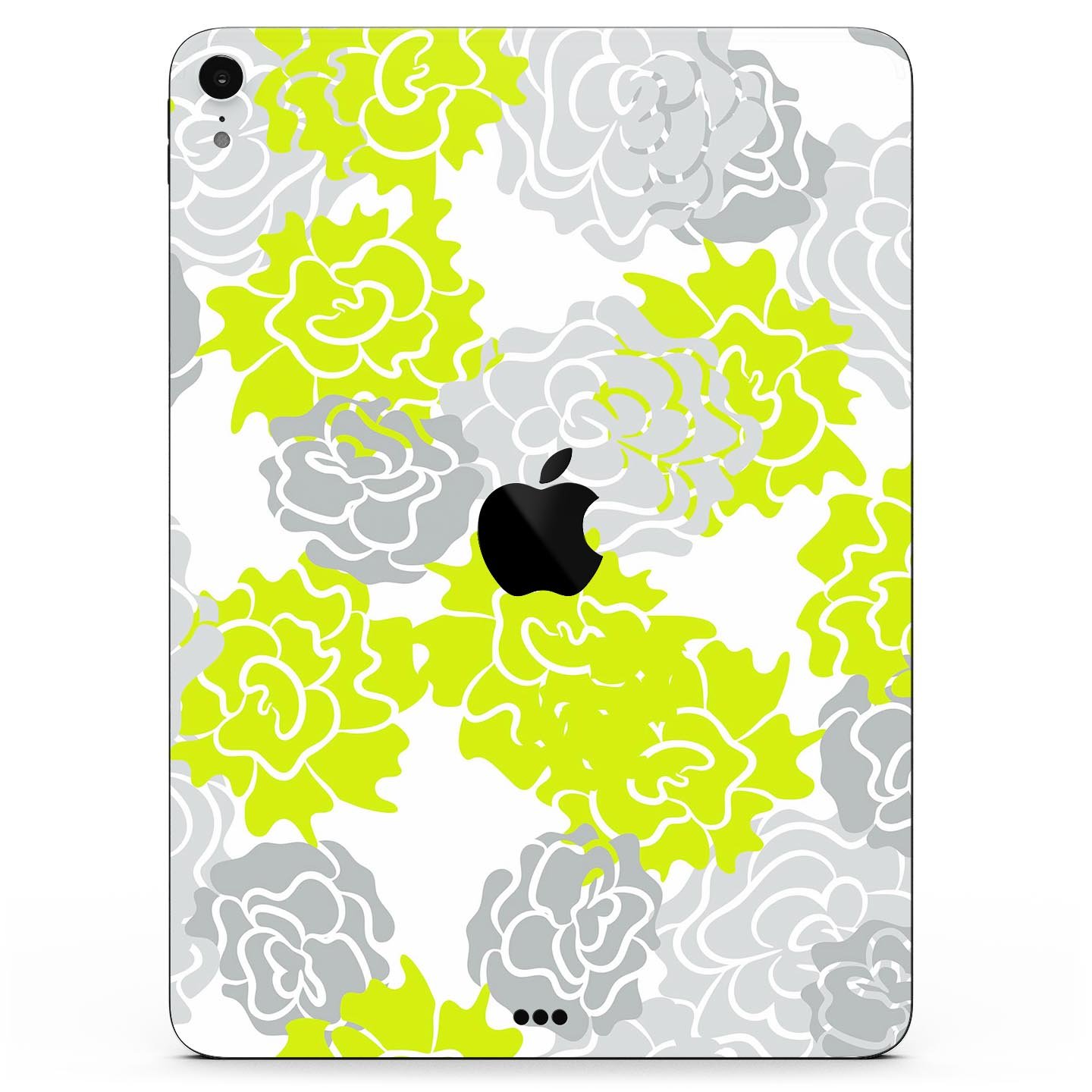 Gray and Lime Green Cartoon Roses skin decal for Apple devices, showcasing vibrant floral design on a sleek surface.