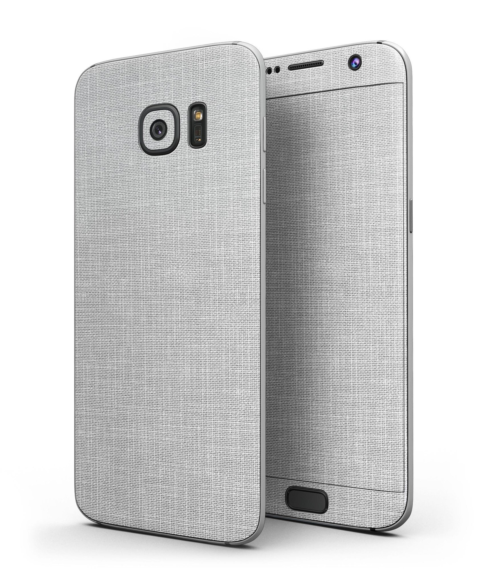 Gray and White Scratched Fabric Skin-Kit for Samsung Galaxy S7/S7 Edge, showcasing its stylish design and premium vinyl material.