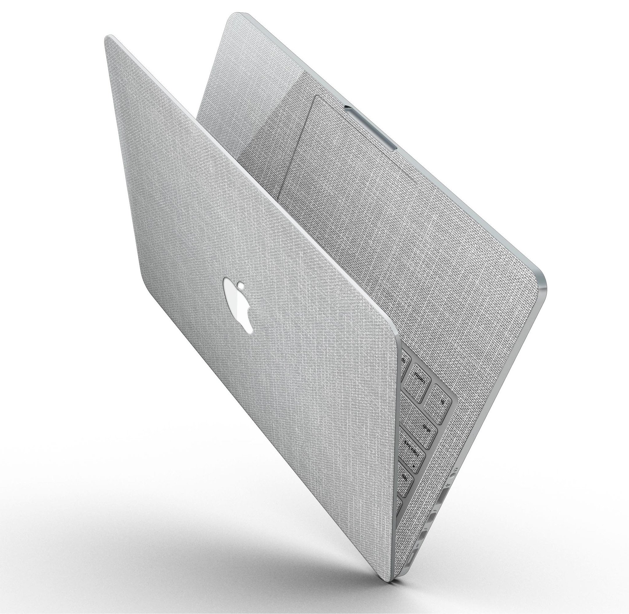 Gray and White Scratched Fabric skin for MacBook Pro with Retina Display, showcasing a stylish design that protects the device.