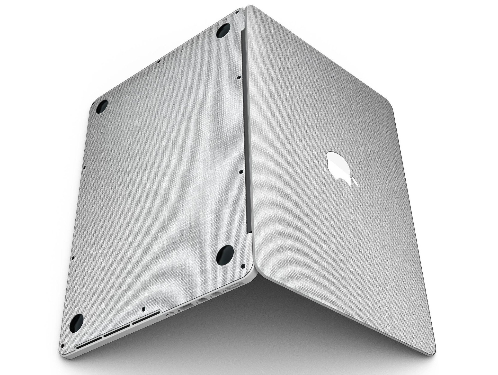 Gray and White Scratched Fabric skin for MacBook Pro with Retina Display, showcasing a stylish design that protects the device.