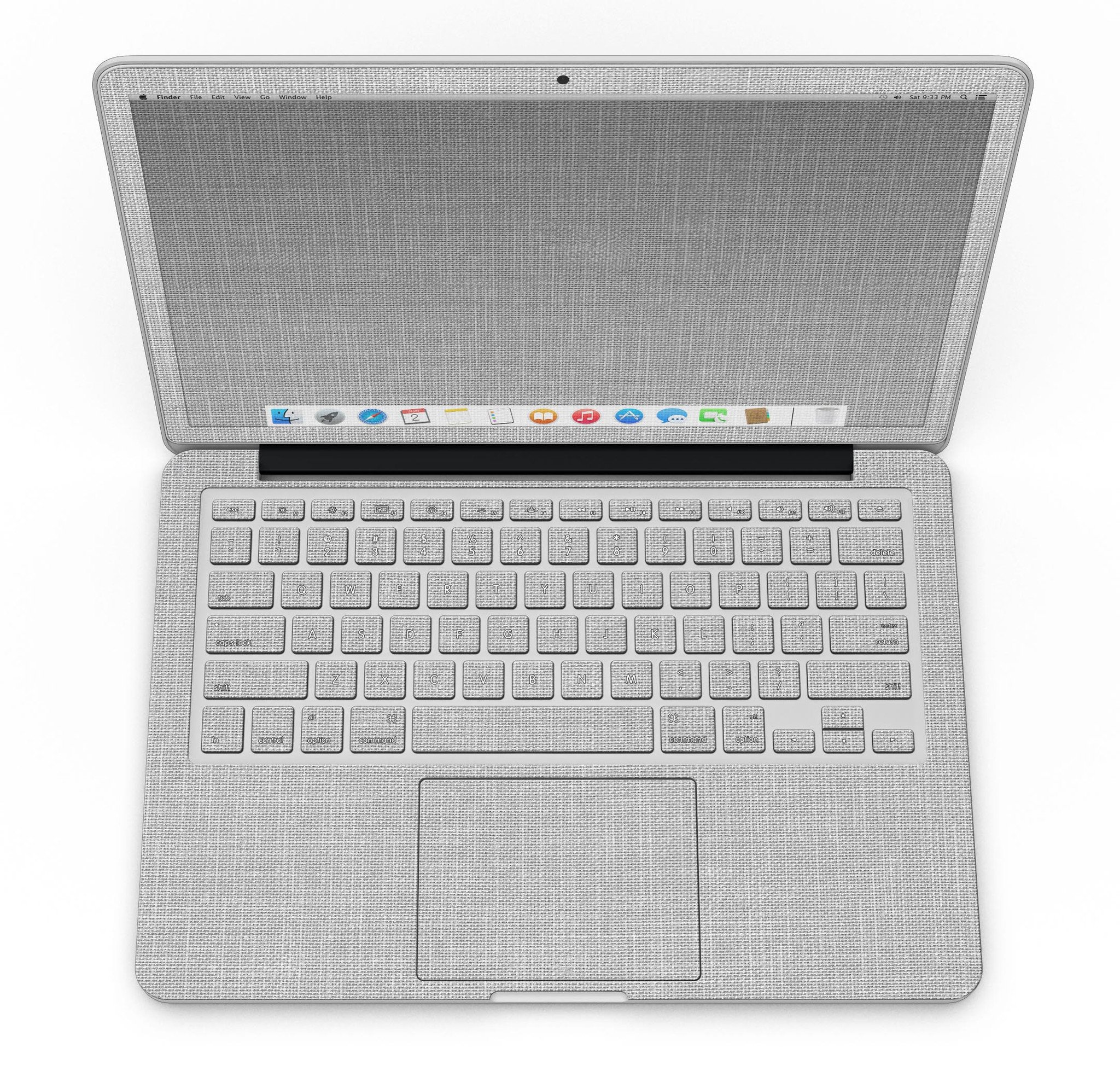 Gray and White Scratched Fabric skin for MacBook Pro with Retina Display, showcasing a stylish design that protects the device.