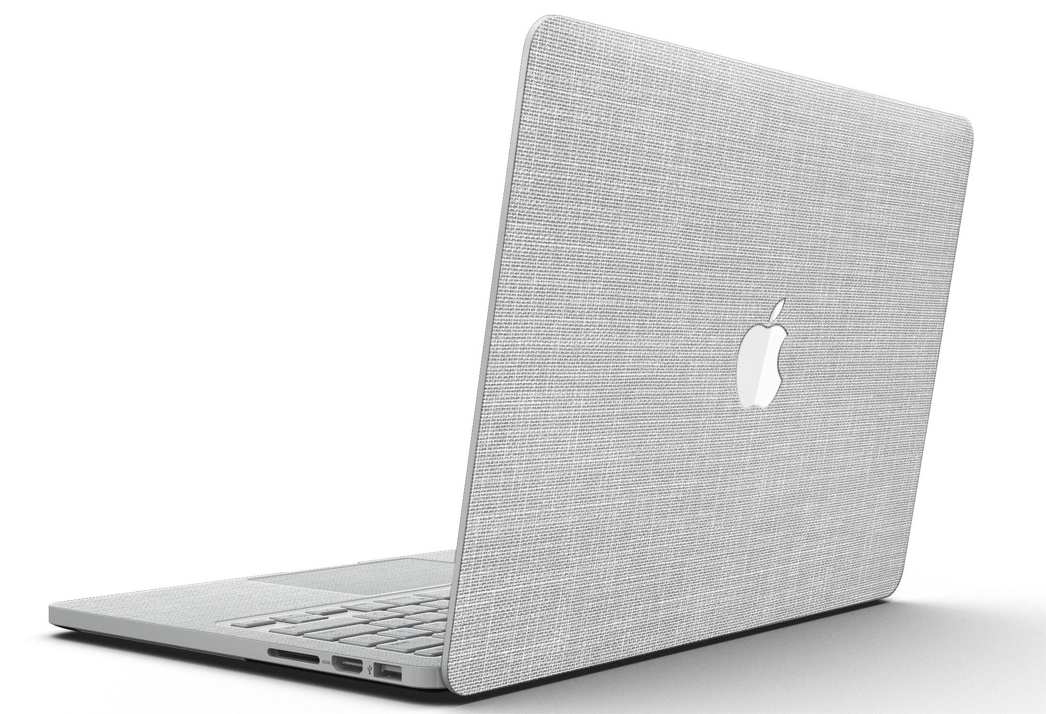 Gray and White Scratched Fabric skin for MacBook Pro with Retina Display, showcasing a stylish design that protects the device.