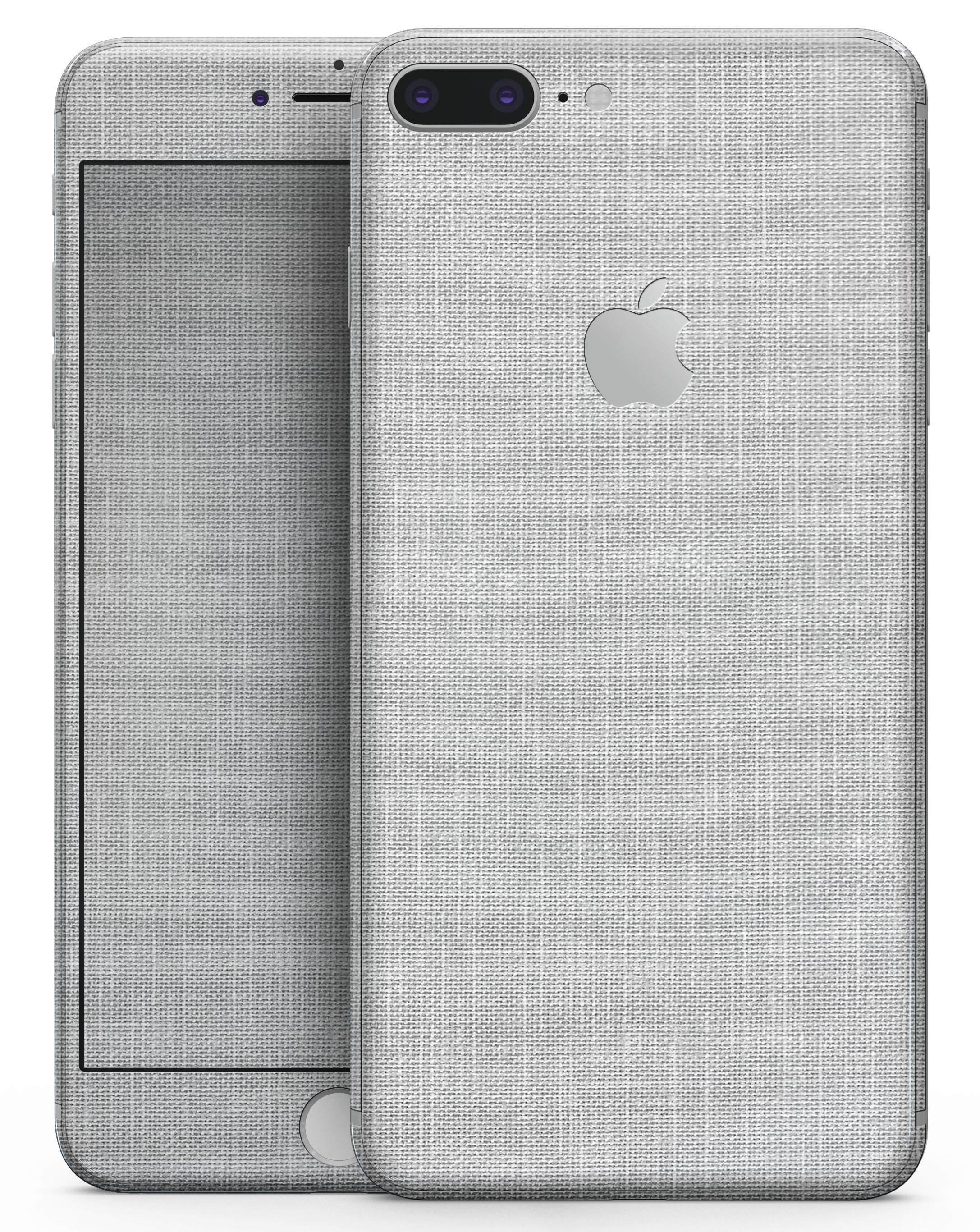 Gray and white scratched fabric skin for iPhone 8 and 8 Plus, showcasing a stylish design that enhances device appearance.