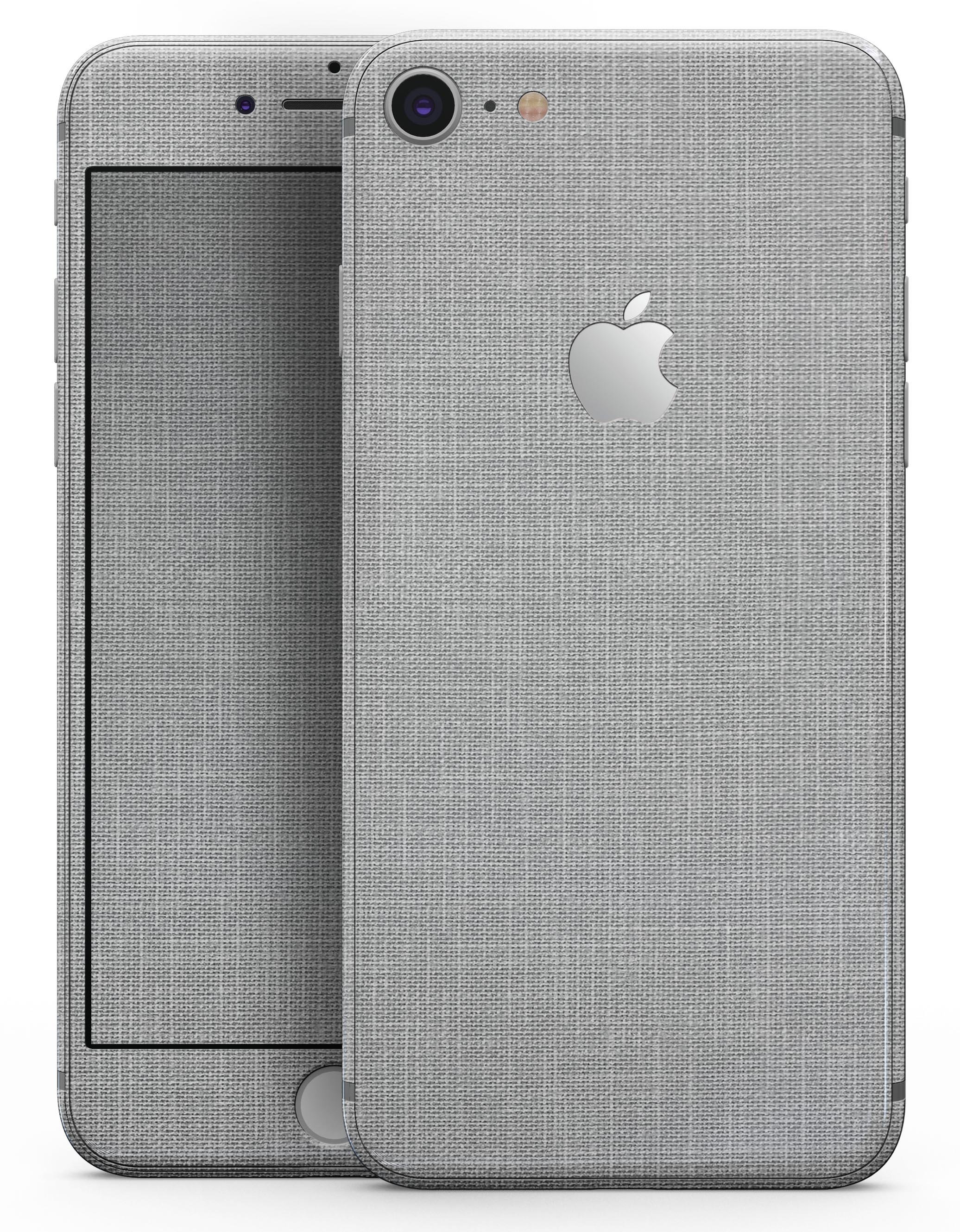 Gray and white scratched fabric skin for iPhone 8 and 8 Plus, showcasing a stylish design that enhances device appearance.