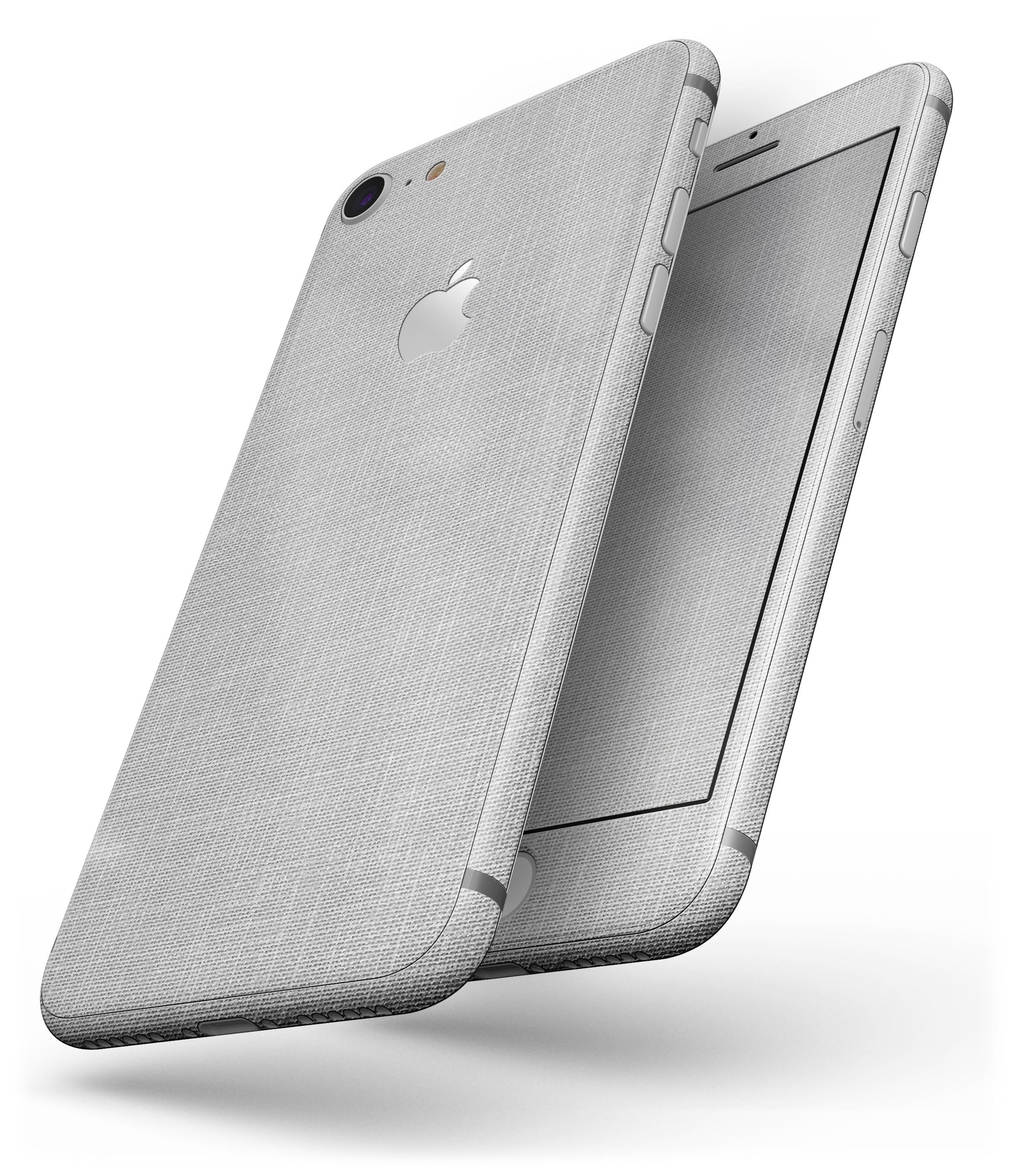 Gray and white scratched fabric skin for iPhone 8 and 8 Plus, showcasing a stylish design that enhances device appearance.