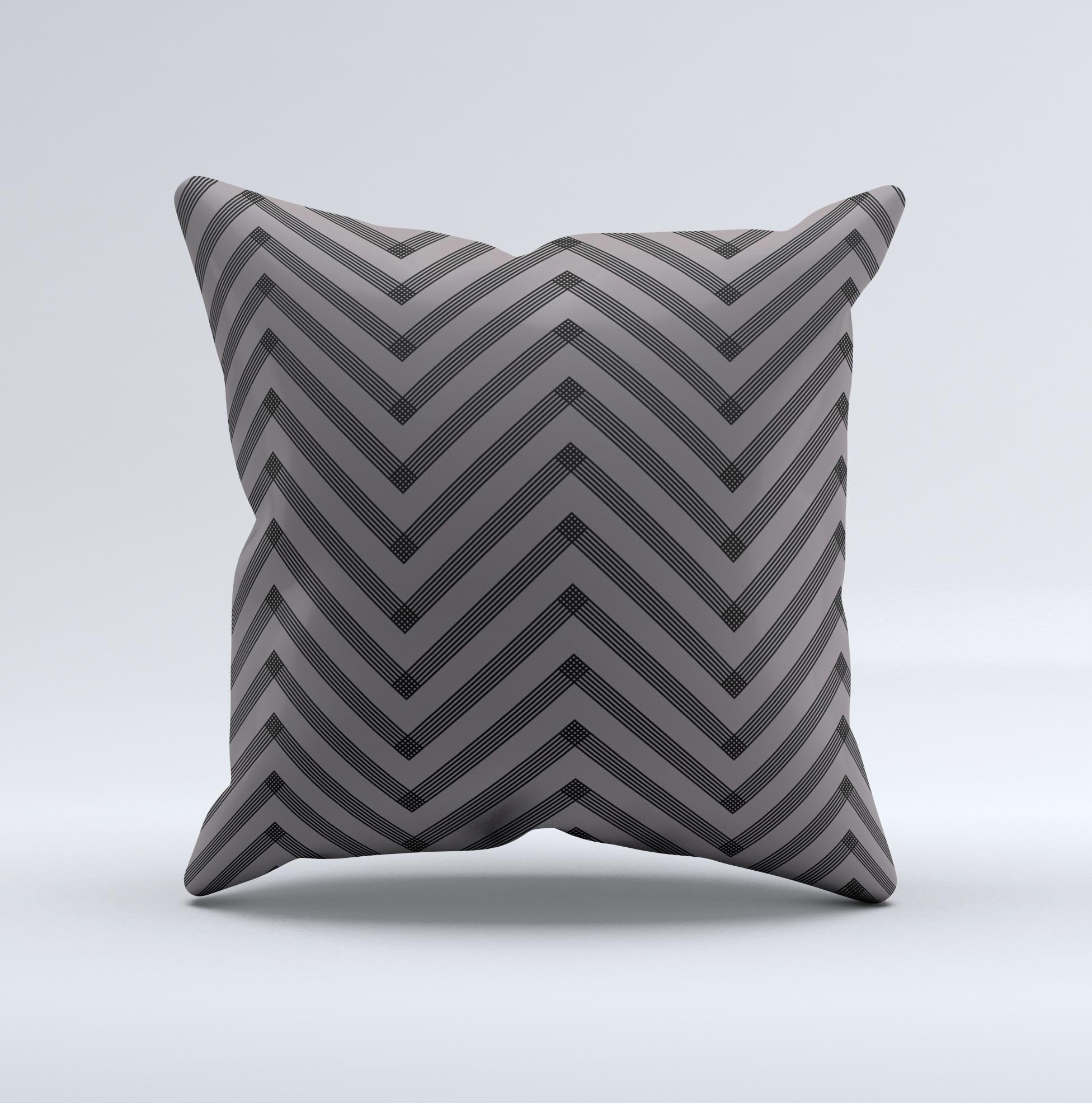 Gray and black decorative throw pillow featuring a chevron sketch design, handcrafted in Virginia with high-quality materials.