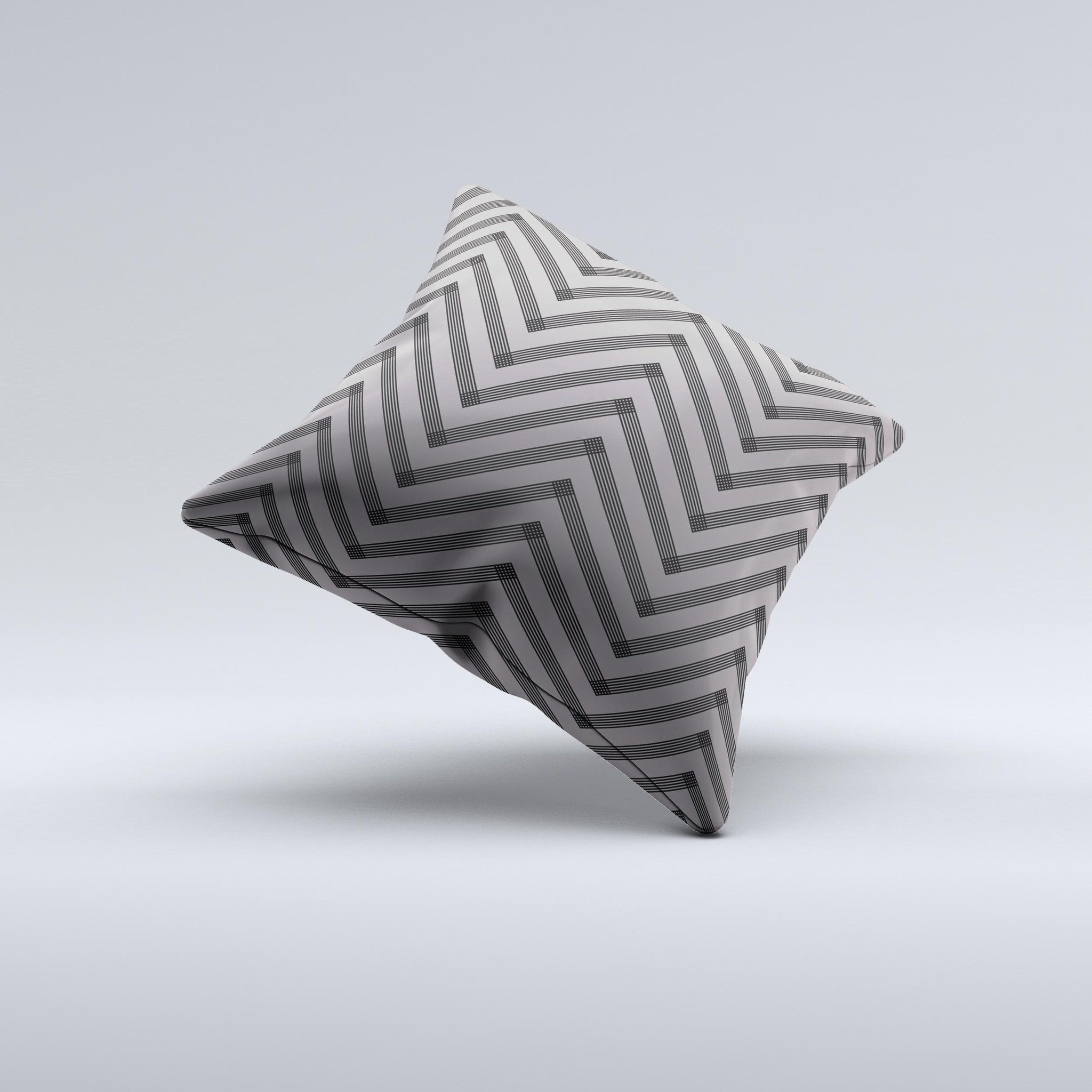 Gray and black decorative throw pillow featuring a chevron sketch design, handcrafted in Virginia with high-quality materials.