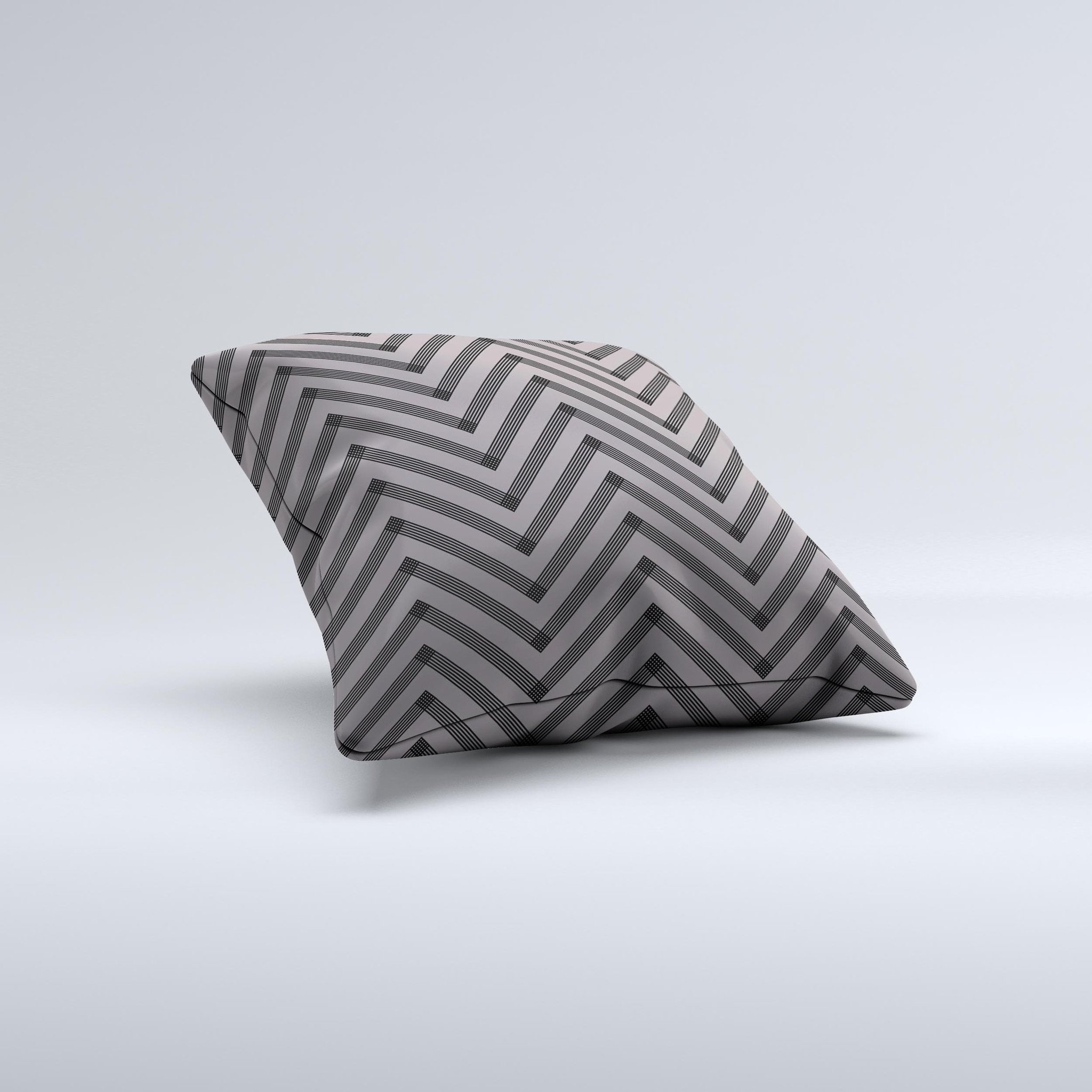 Gray and black decorative throw pillow featuring a chevron sketch design, handcrafted in Virginia with high-quality materials.