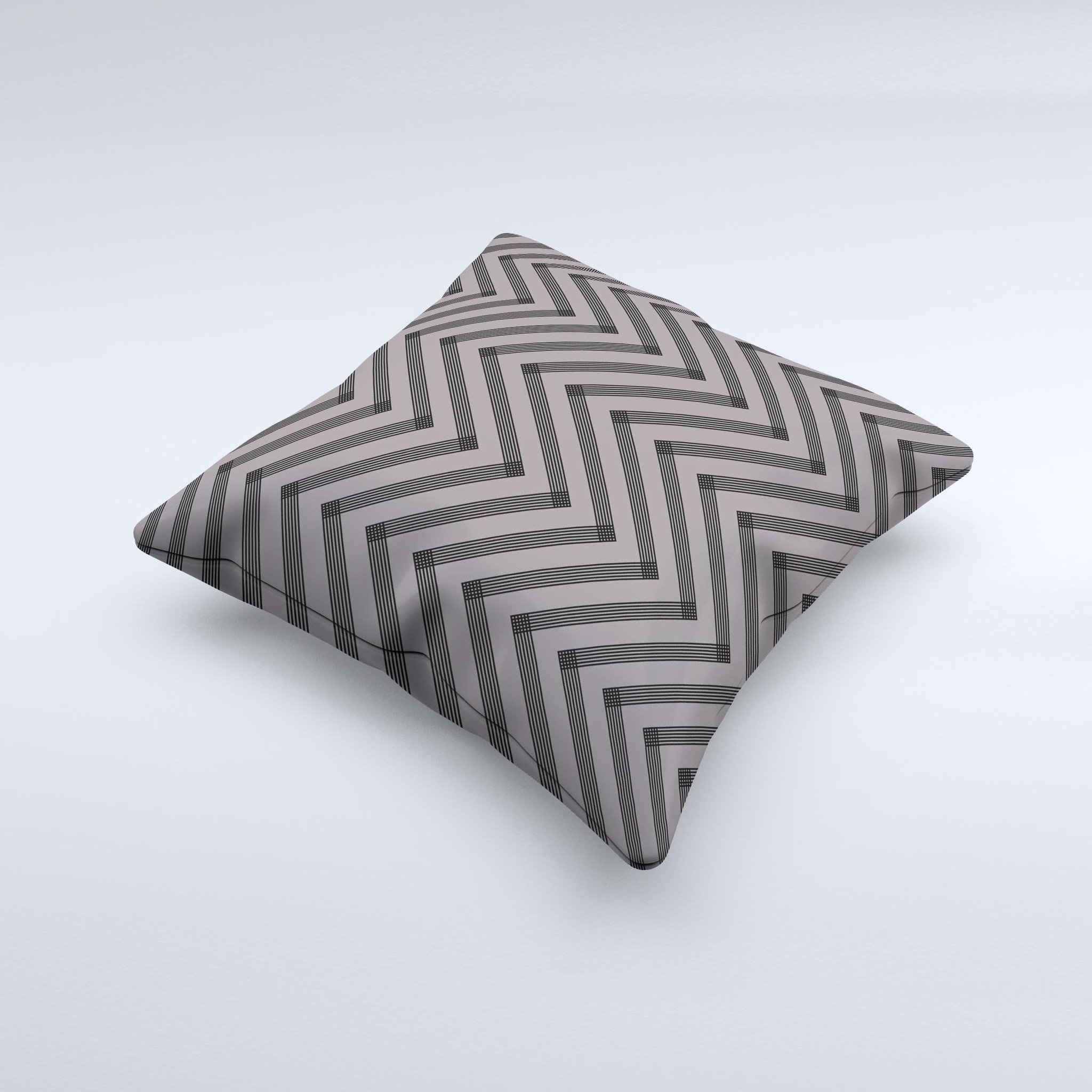 Gray and black decorative throw pillow featuring a chevron sketch design, handcrafted in Virginia with high-quality materials.