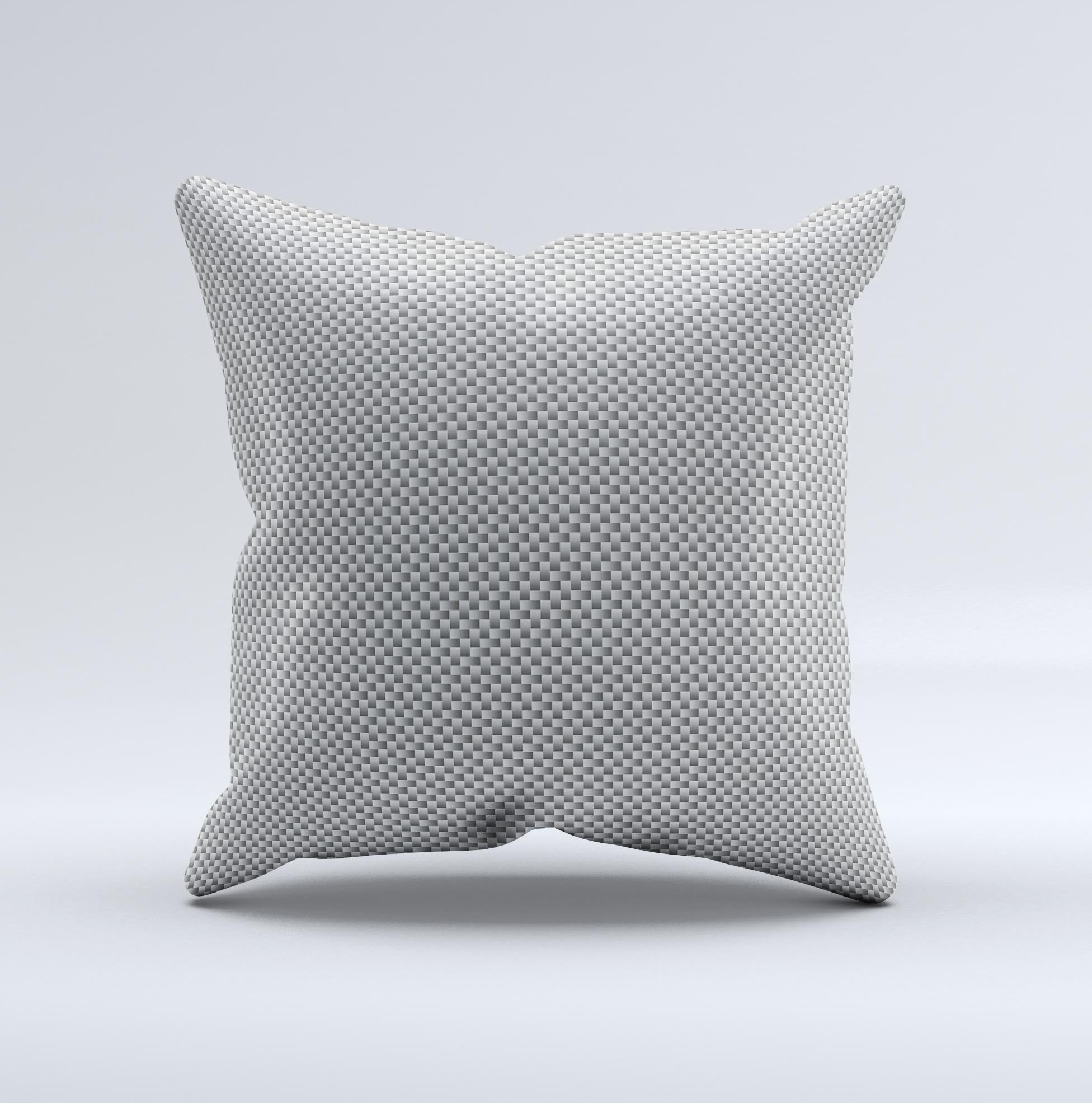 Gray decorative throw pillow with carbon fiber pattern, showcasing unique handmade design and high-quality fabric.