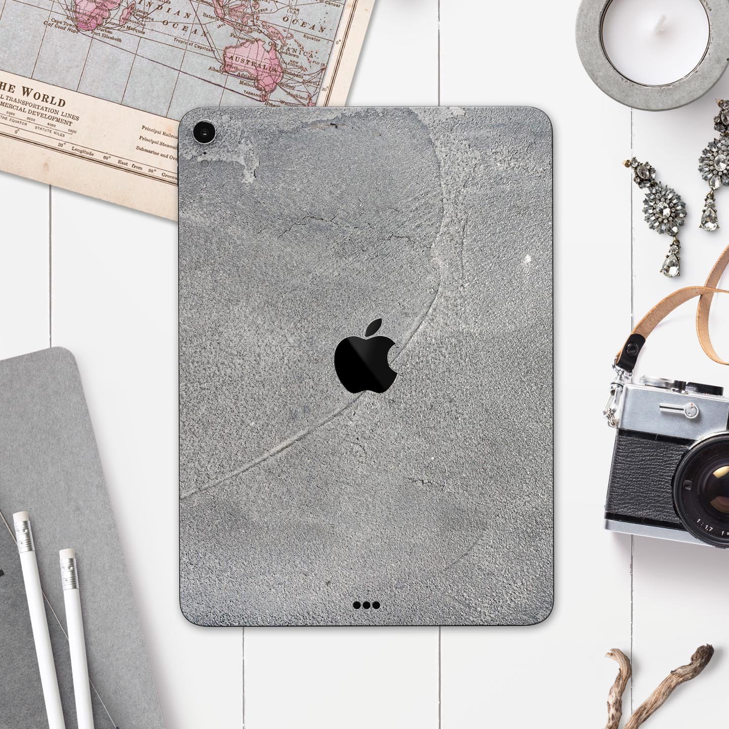 Gray Cracked Concrete Full Body Skin Decal for Apple iPad Pro, showcasing a stylish and protective design.