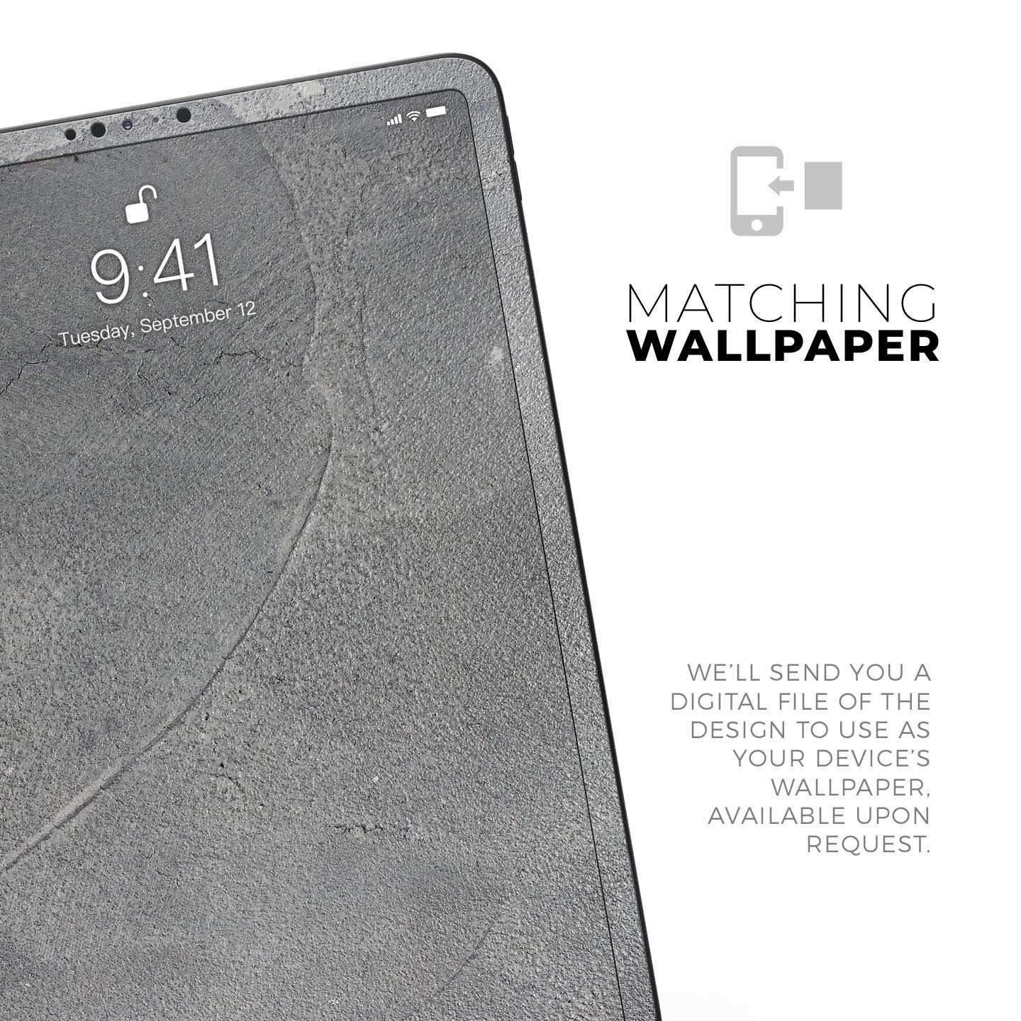 Gray Cracked Concrete Full Body Skin Decal for Apple iPad Pro, showcasing a stylish and protective design.