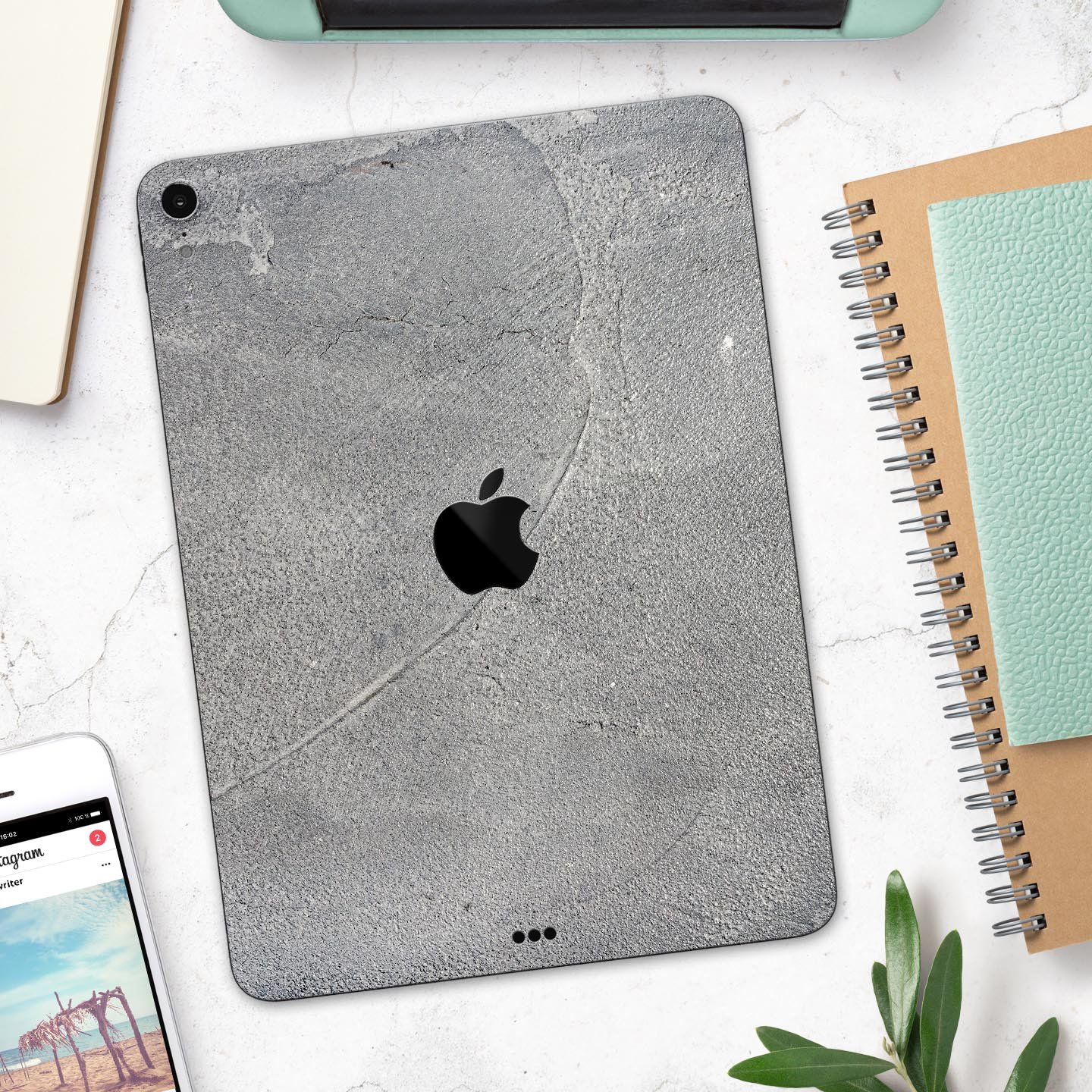 Gray Cracked Concrete Full Body Skin Decal for Apple iPad Pro, showcasing a stylish and protective design.