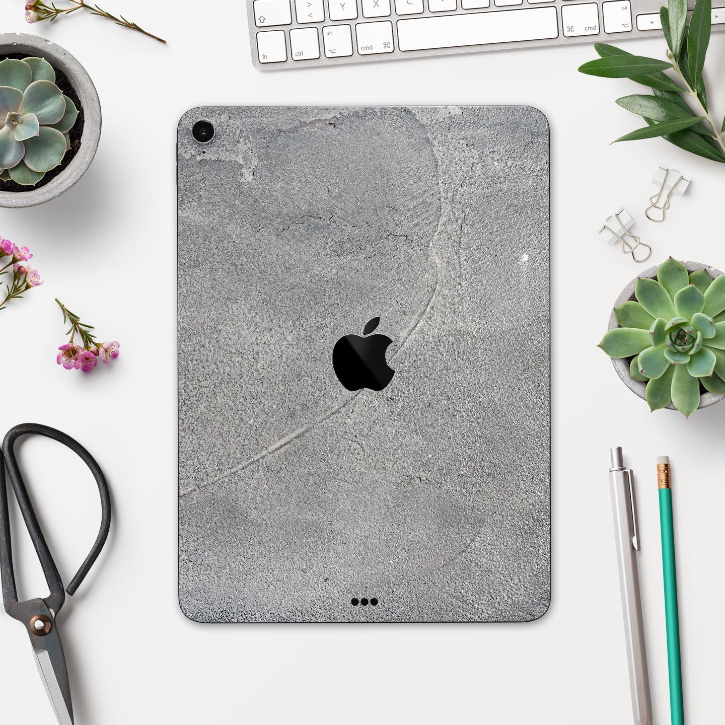 Gray Cracked Concrete Full Body Skin Decal for Apple iPad Pro, showcasing a stylish and protective design.