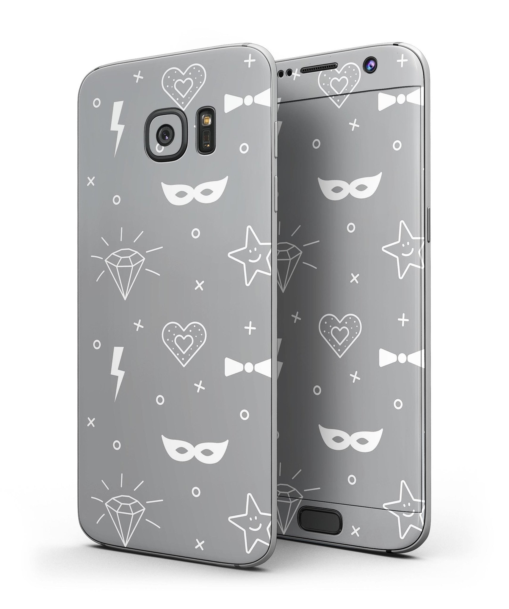 Gray Doodles with Lightning Full Body Skin-Kit for Samsung Galaxy S7/S7 Edge, showcasing vibrant design and premium vinyl material.